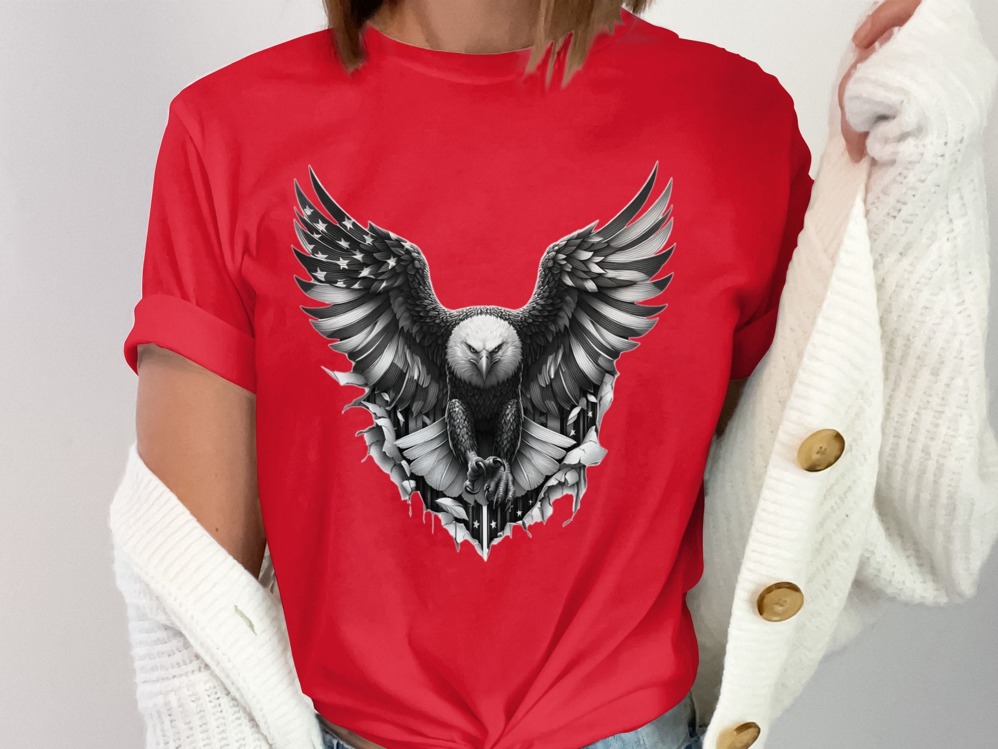 Eagle Patriot - Coloured Gildan T-Shirt Realistic Animal Talisman Unisex Tee Graphic Design