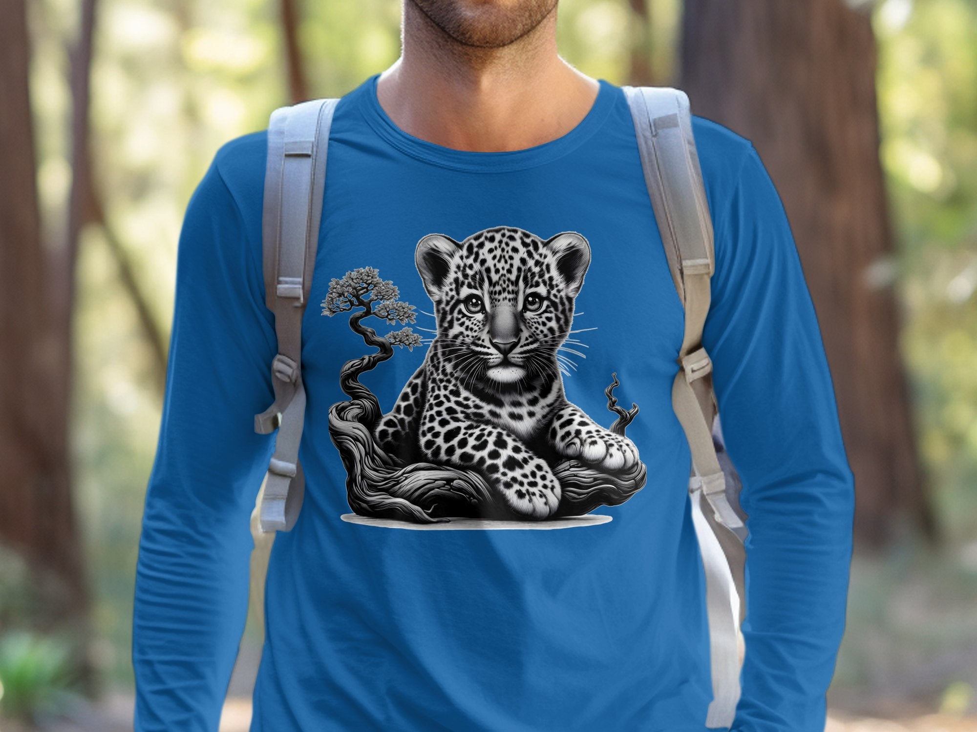 Leopard Bonsai - Coloured Gildan Long Sleeve Realistic Animal Talisman Unisex Cute Tee Graphic Design