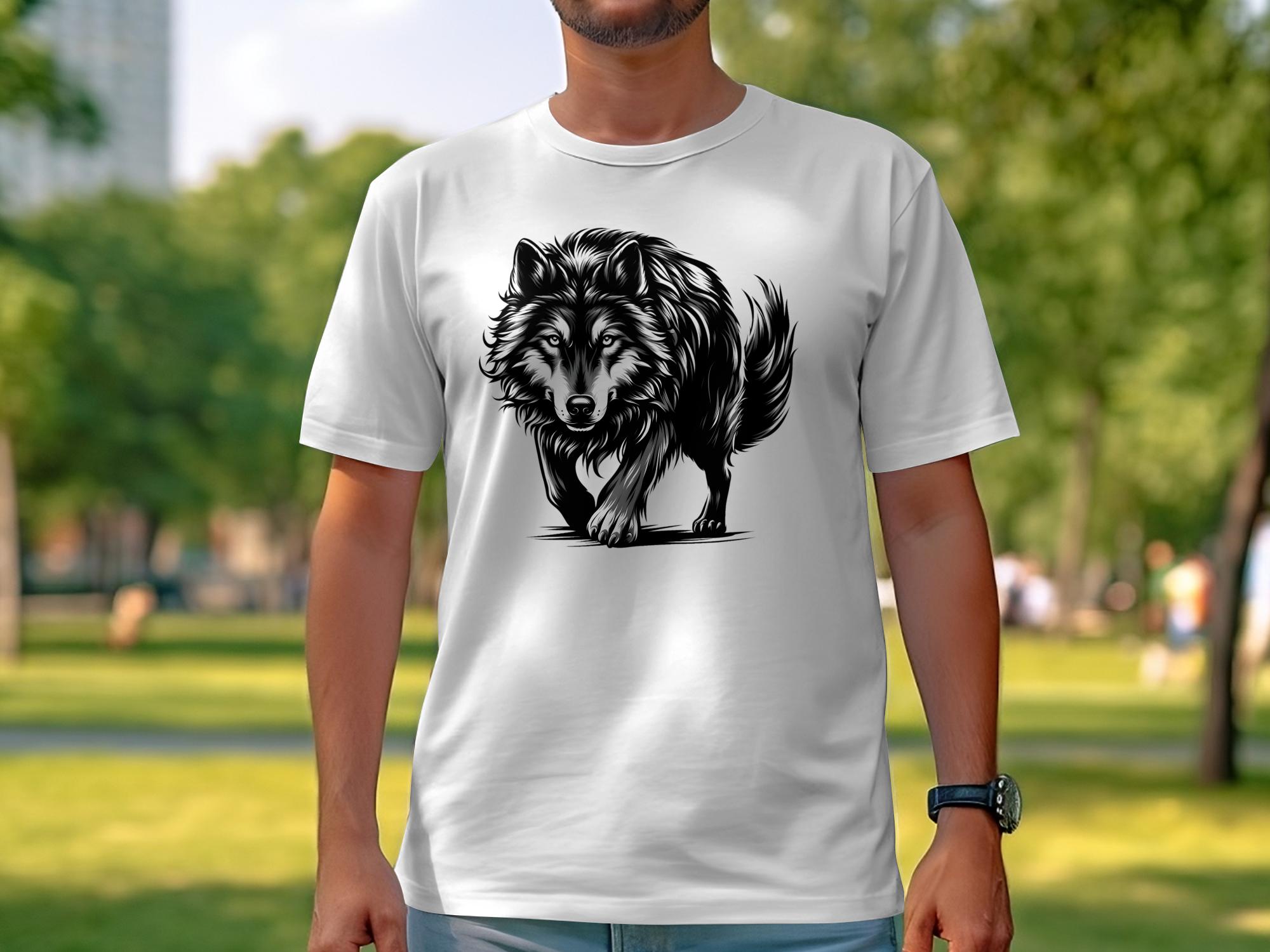 Wolf Tribal - Black White Gildan T-Shirt Realistic Animal Talisman Unisex Tee Graphic Design