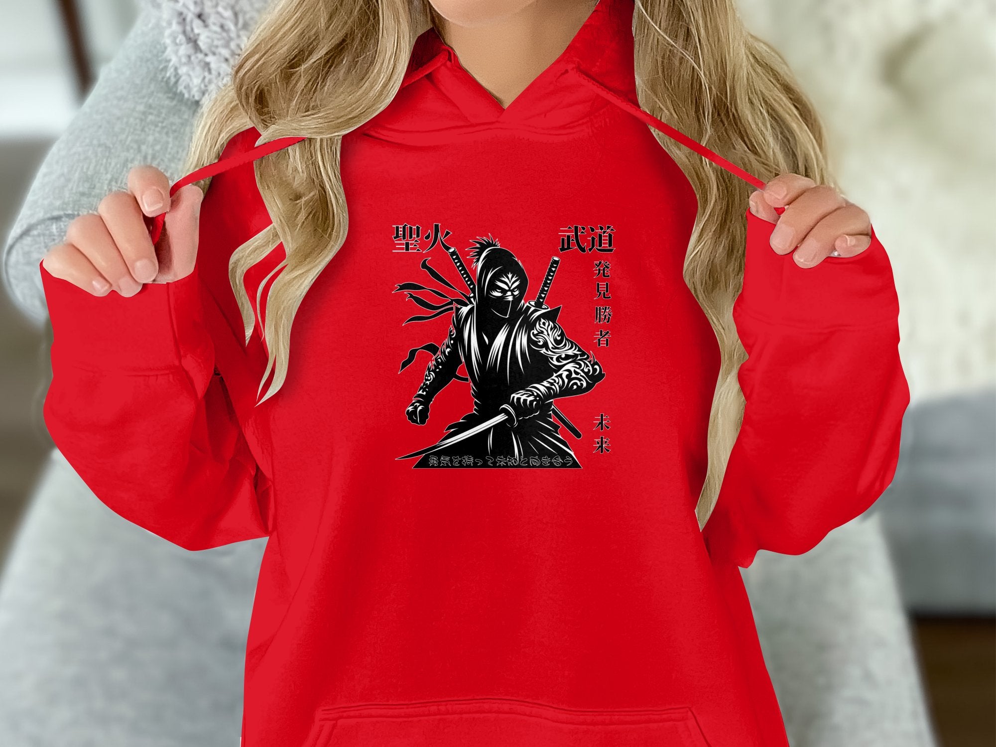 Samurai Ninja - Coloured Gildan Hoodie Japanese Talisman Unisex Cultural Symbolic Graphic Design