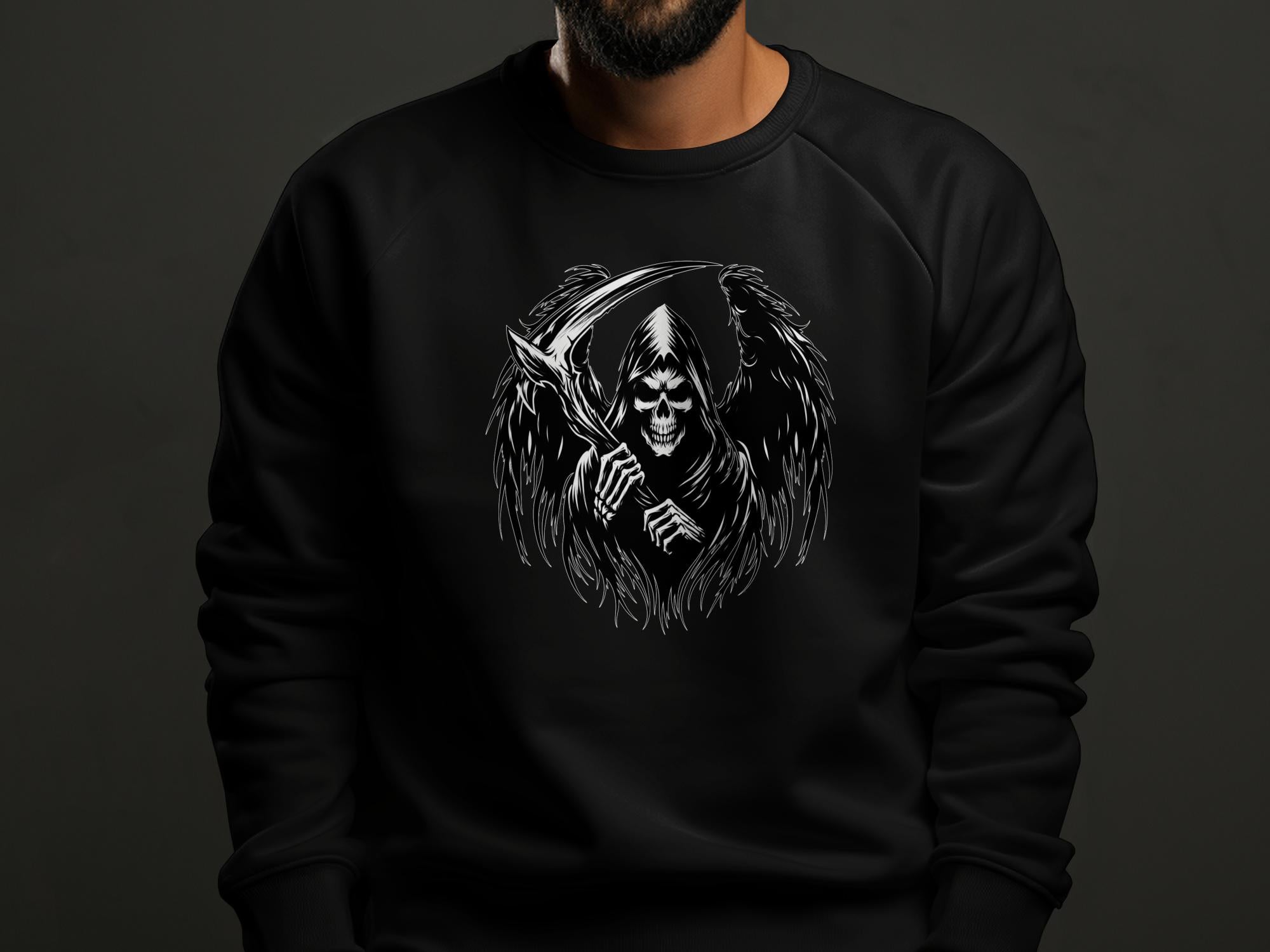 Grim Reaper - Black White Gildan Sweatshirt Commemorative Talisman Unisex Tee Graphic Design