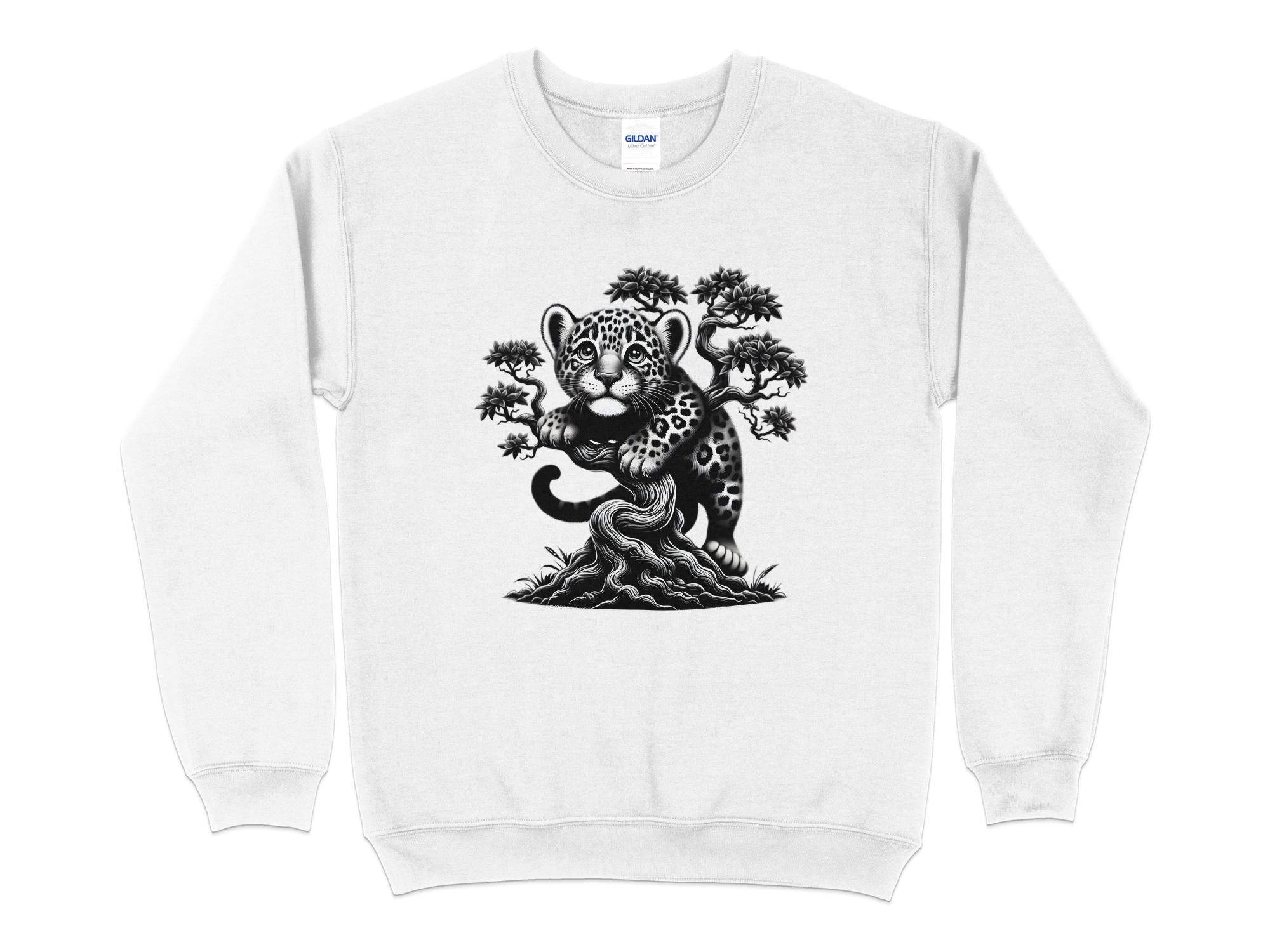 Leopard Bonsai - Coloured Gildan Sweatshirt Realistic Animal Talisman Unisex Cute Tee Graphic Design