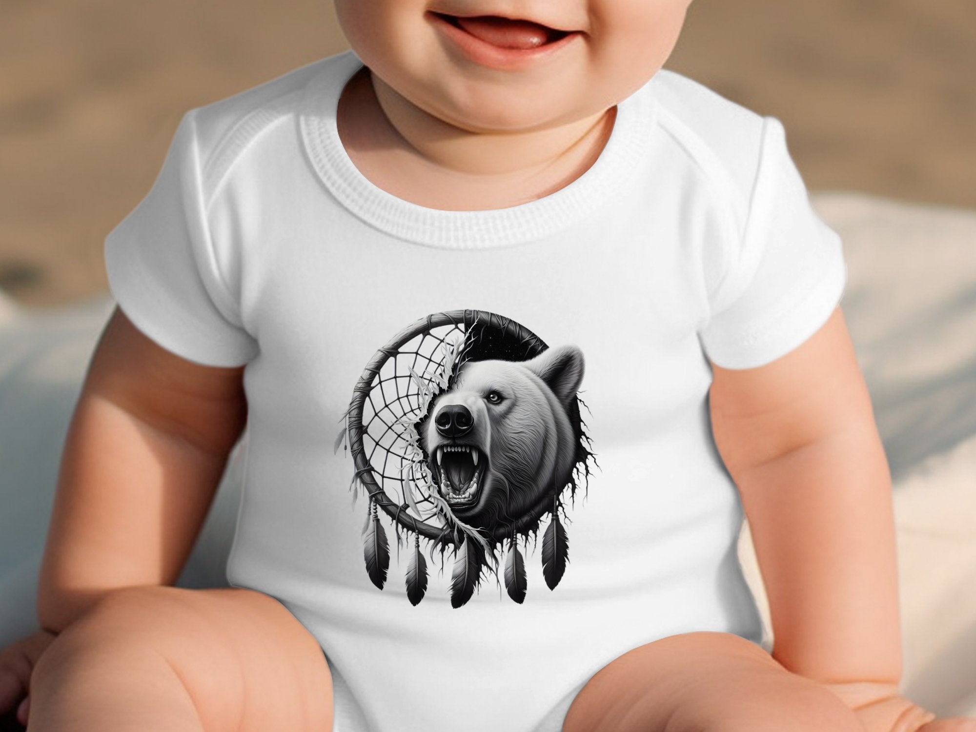 Dreamcatcher Bear - Coloured Toddler Bodysuit Realistic Native American Talisman Unisex Mythology Tee Graphic Design