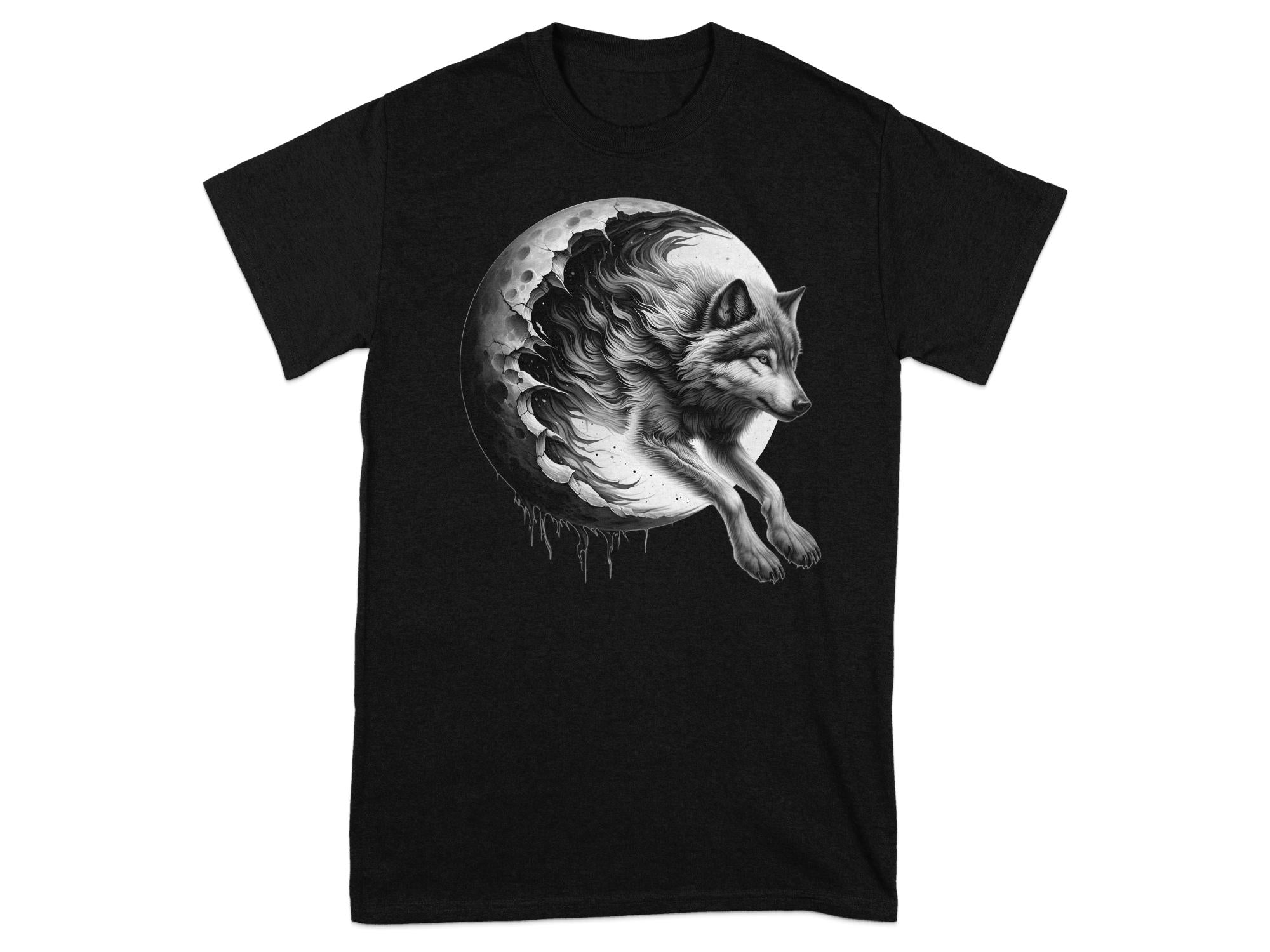 Moon Wolf - Coloured Gildan T-Shirt Realistic Animal Talisman Unisex Mythology Tee Graphic Design