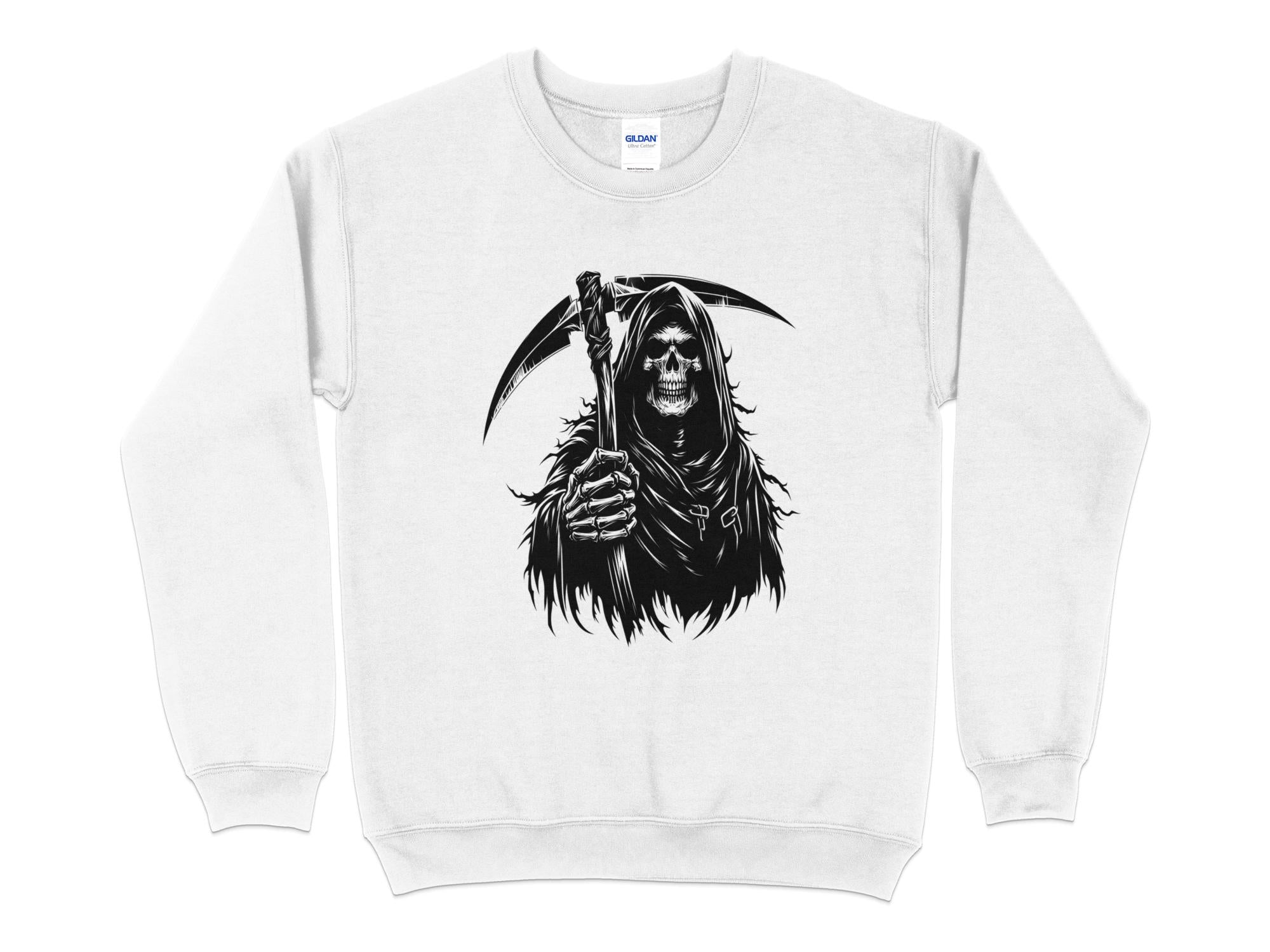 Grim Reaper - Black White Gildan Sweatshirt Commemorative Talisman Unisex Tee Graphic Design