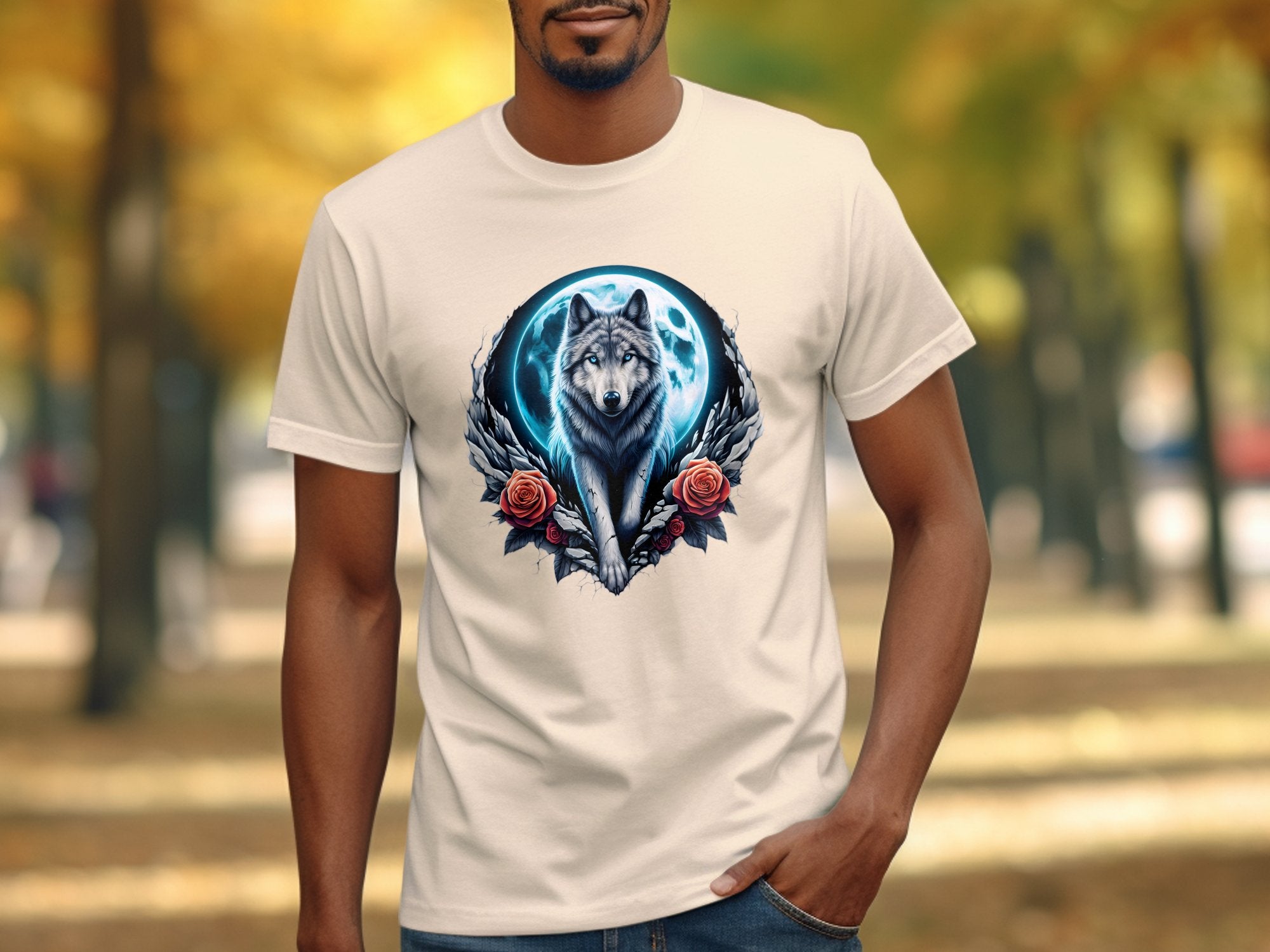 Moon Wolf - T-Shirt Realistic Full Colour Animal Talisman Unisex Mythology Tee Gildan Graphic Design