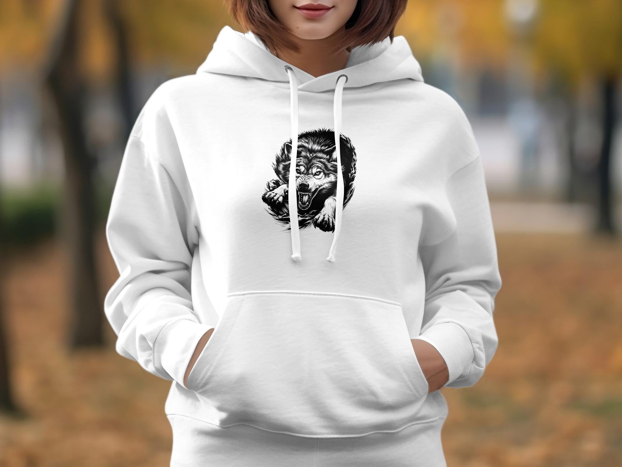 Wolf Tribal - Black White Gildan Hoodie Realistic Animal Talisman Unisex Tee Graphic Design