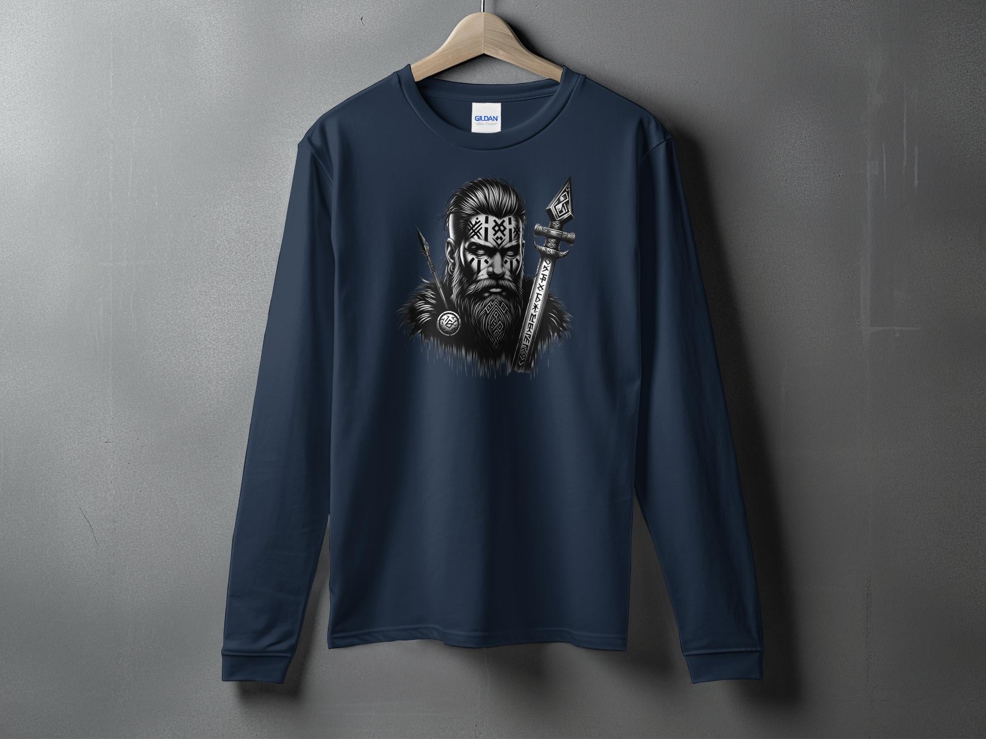 Viking Stoic - Coloured Gildan Long Sleeve Realistic Norse Talisman Men Women Unisex Valhalla Tee Graphic Design