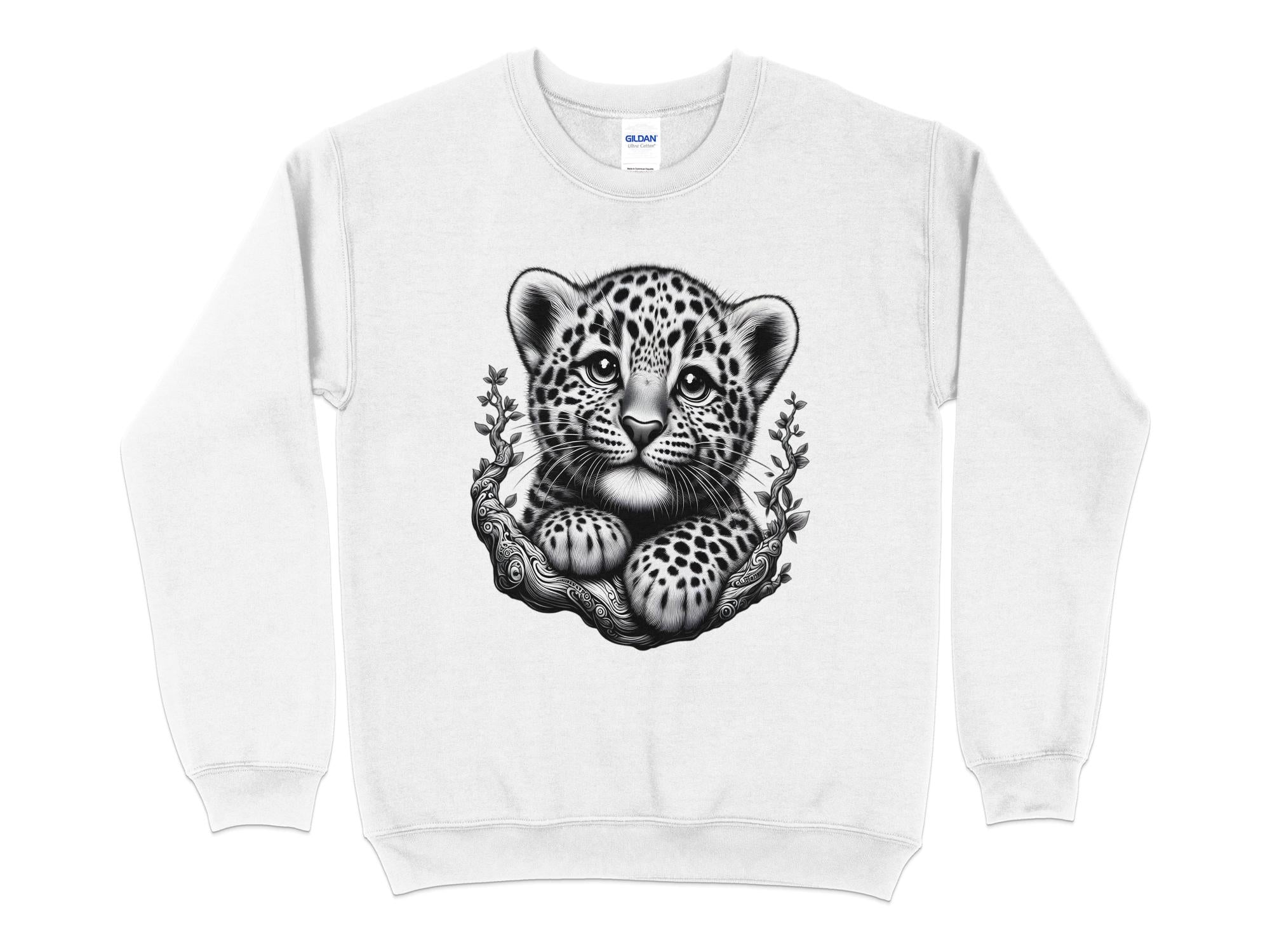 Leopard Bonsai - Coloured Gildan Sweatshirt Realistic Animal Talisman Unisex Cute Tee Graphic Design