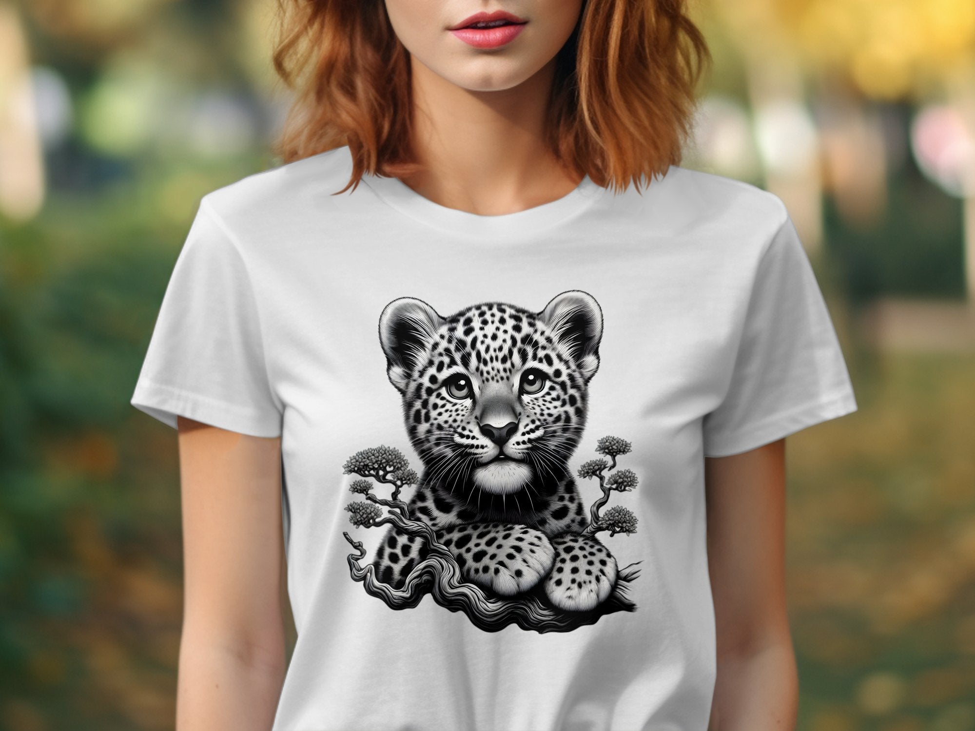 Leopard Bonsai - Coloured Gildan T-Shirt Realistic Animal Talisman Unisex Cute Tee Graphic Design