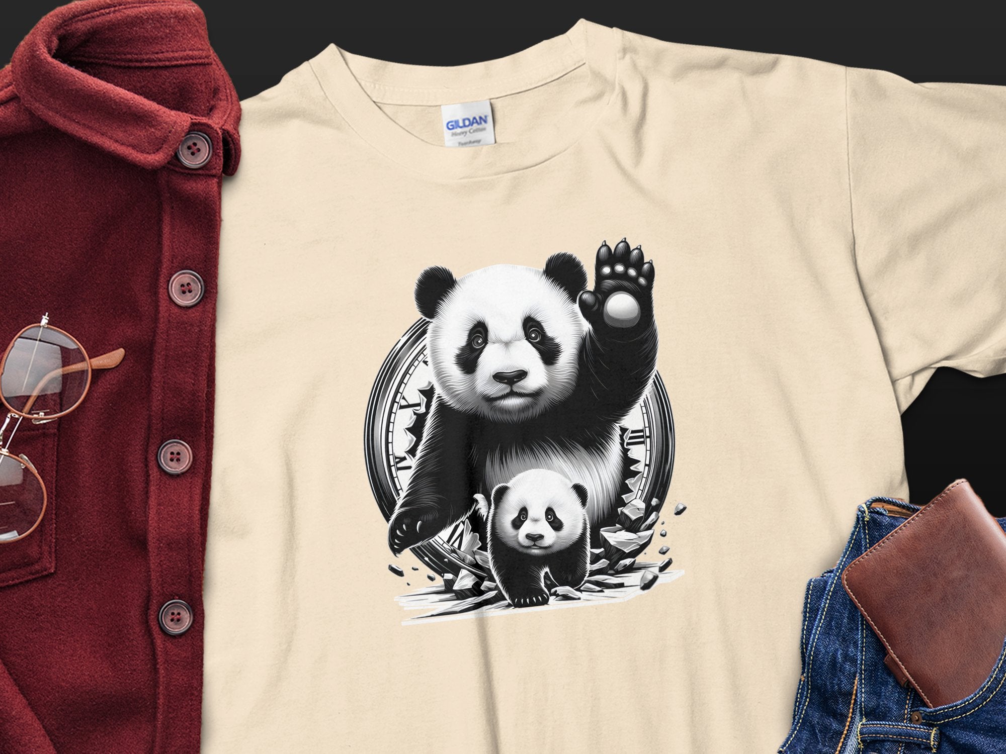 Panda - Coloured Gildan T-Shirt Realistic Animal Talisman Unisex Cute Tee Graphic Design