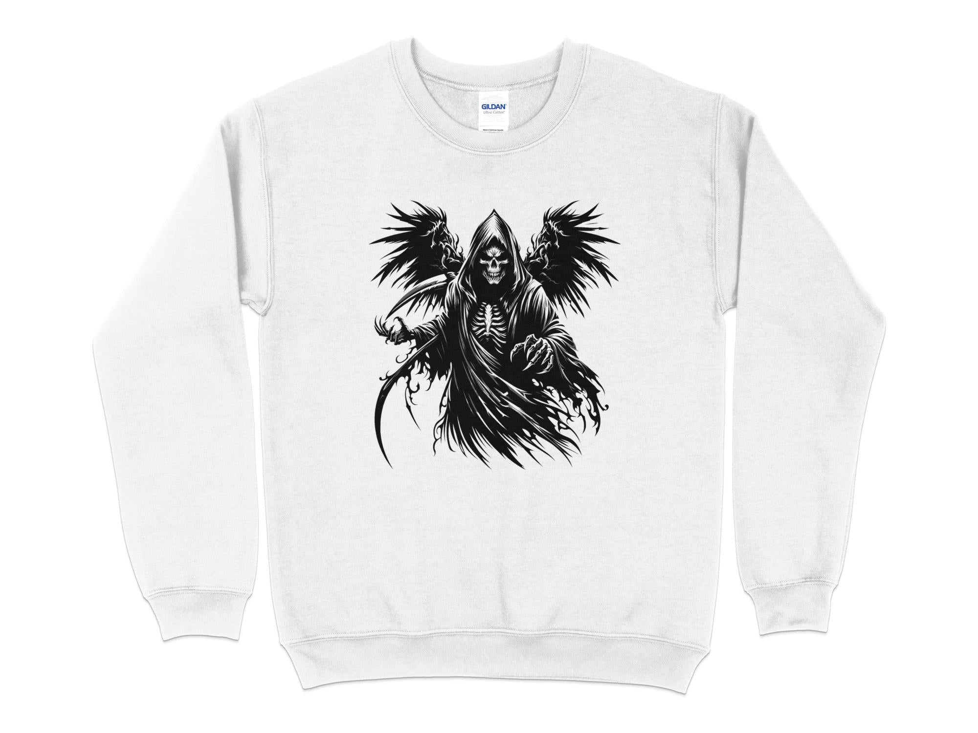 Grim Reaper - Black White Gildan Sweatshirt Commemorative Talisman Unisex Tee Graphic Design