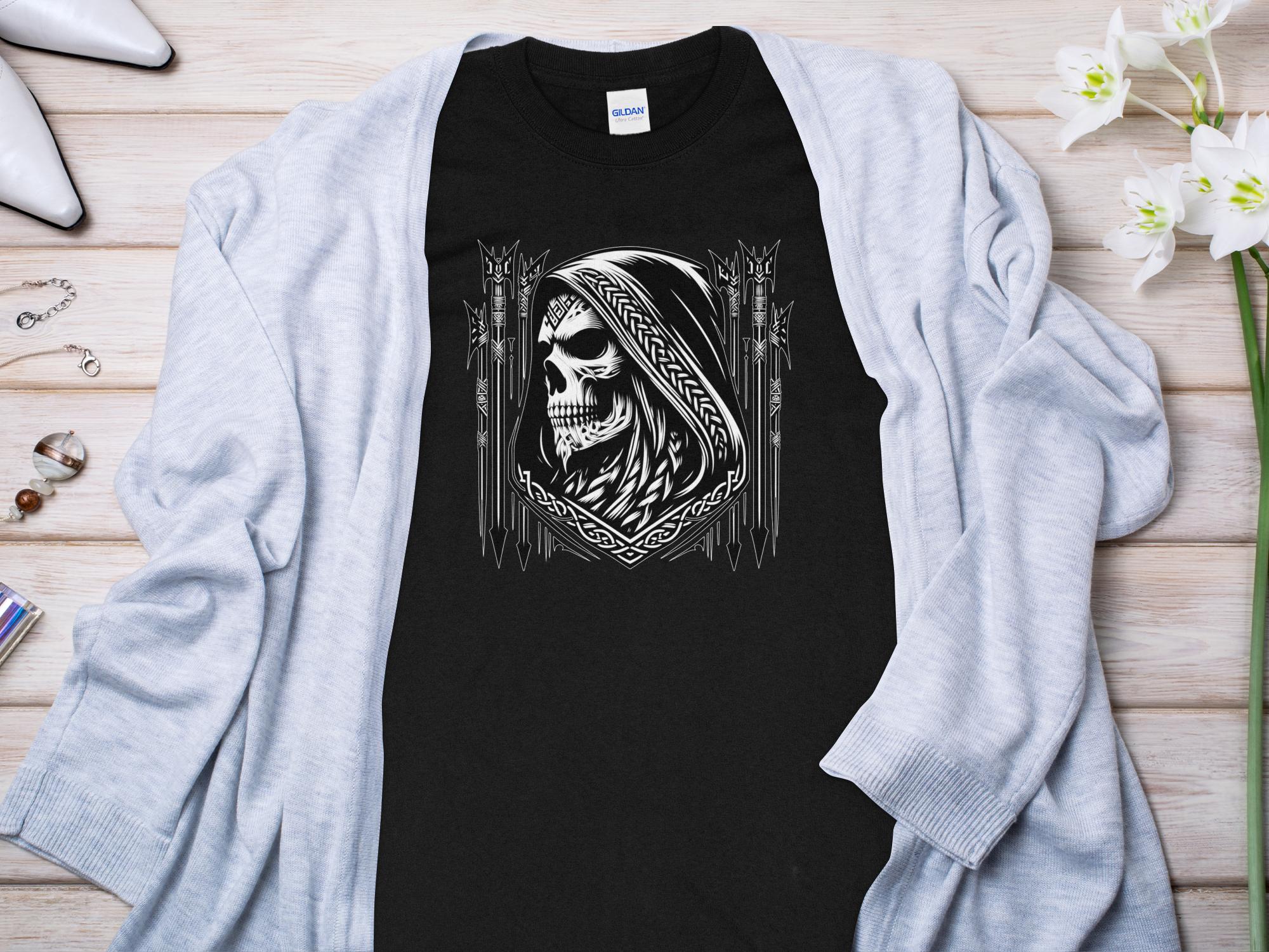 Grim Reaper - Black White Gildan Long Sleeve Commemorative Talisman Unisex Tee Graphic Design