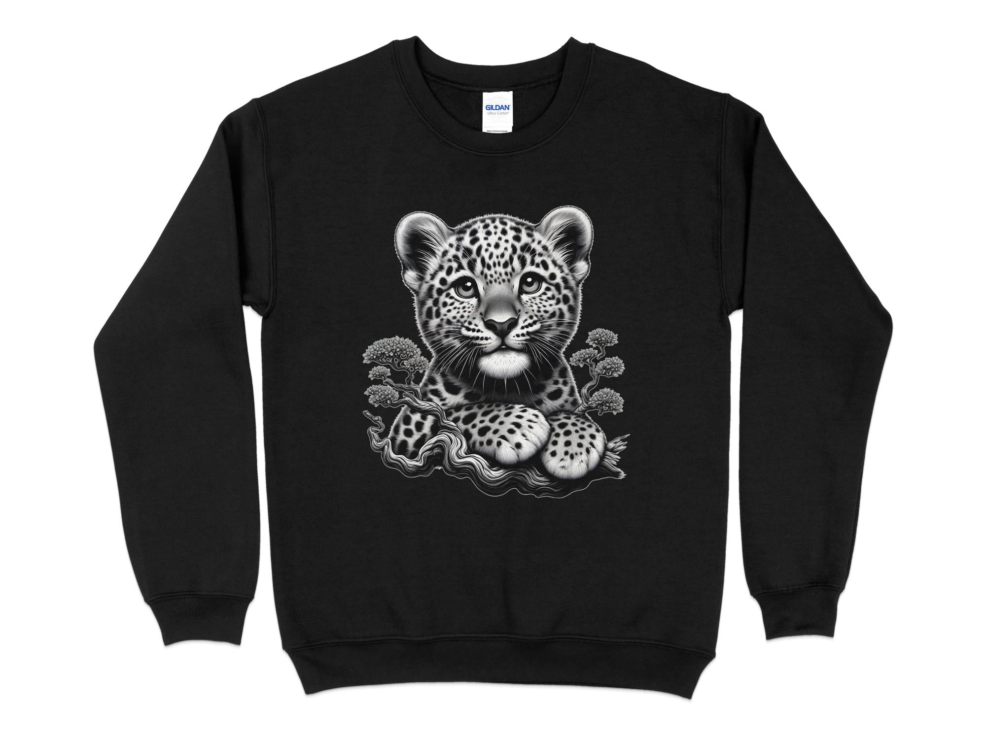 Leopard Bonsai - Coloured Gildan Sweatshirt Realistic Animal Talisman Unisex Cute Tee Graphic Design