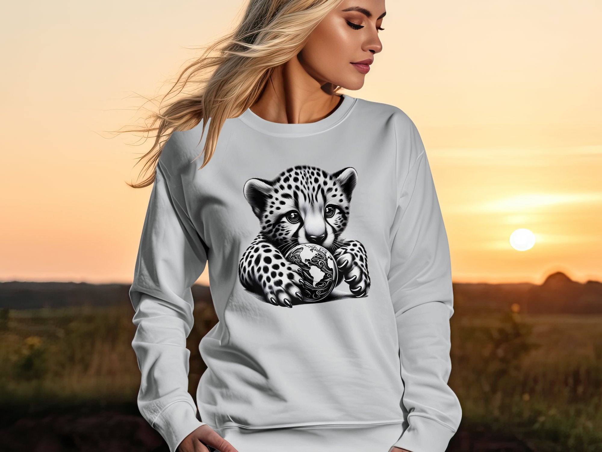 Cheetah World - Coloured Gildan Sweatshirt Realistic Animal Talisman Unisex Cute Tee Graphic Design