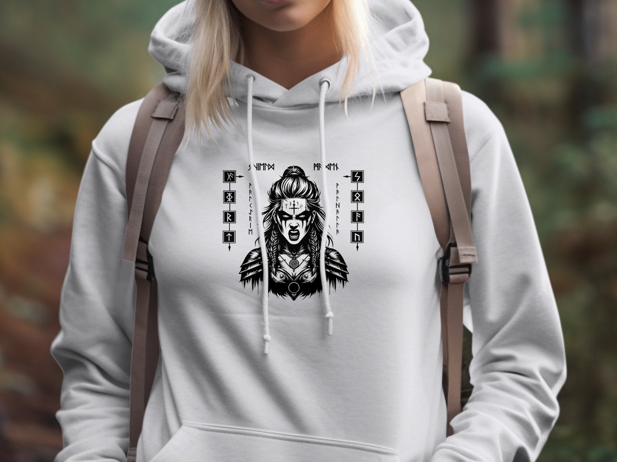 Viking Shield Maiden - Coloured Gildan Hoodie Realistic Norse Talisman Men Women Unisex Valhalla Tee Graphic Design