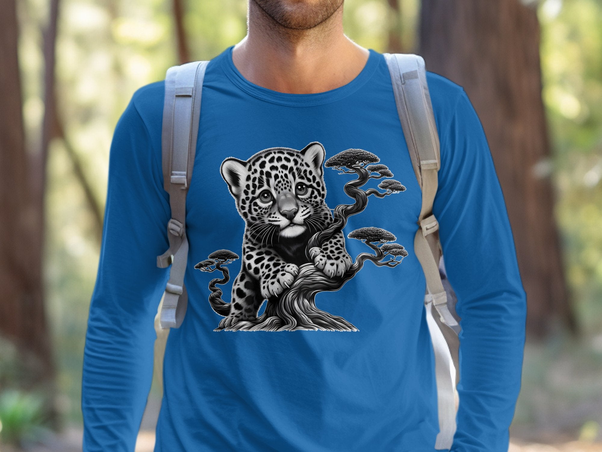 Leopard Bonsai - Coloured Gildan Long Sleeve Realistic Animal Talisman Unisex Cute Tee Graphic Design