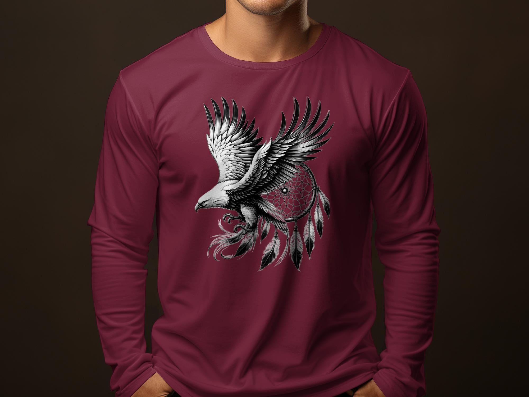 Dreamcatcher Eagle - Coloured Gildan Long Sleeve Realistic Native American Talisman Unisex Mythology Tee Graphic Design