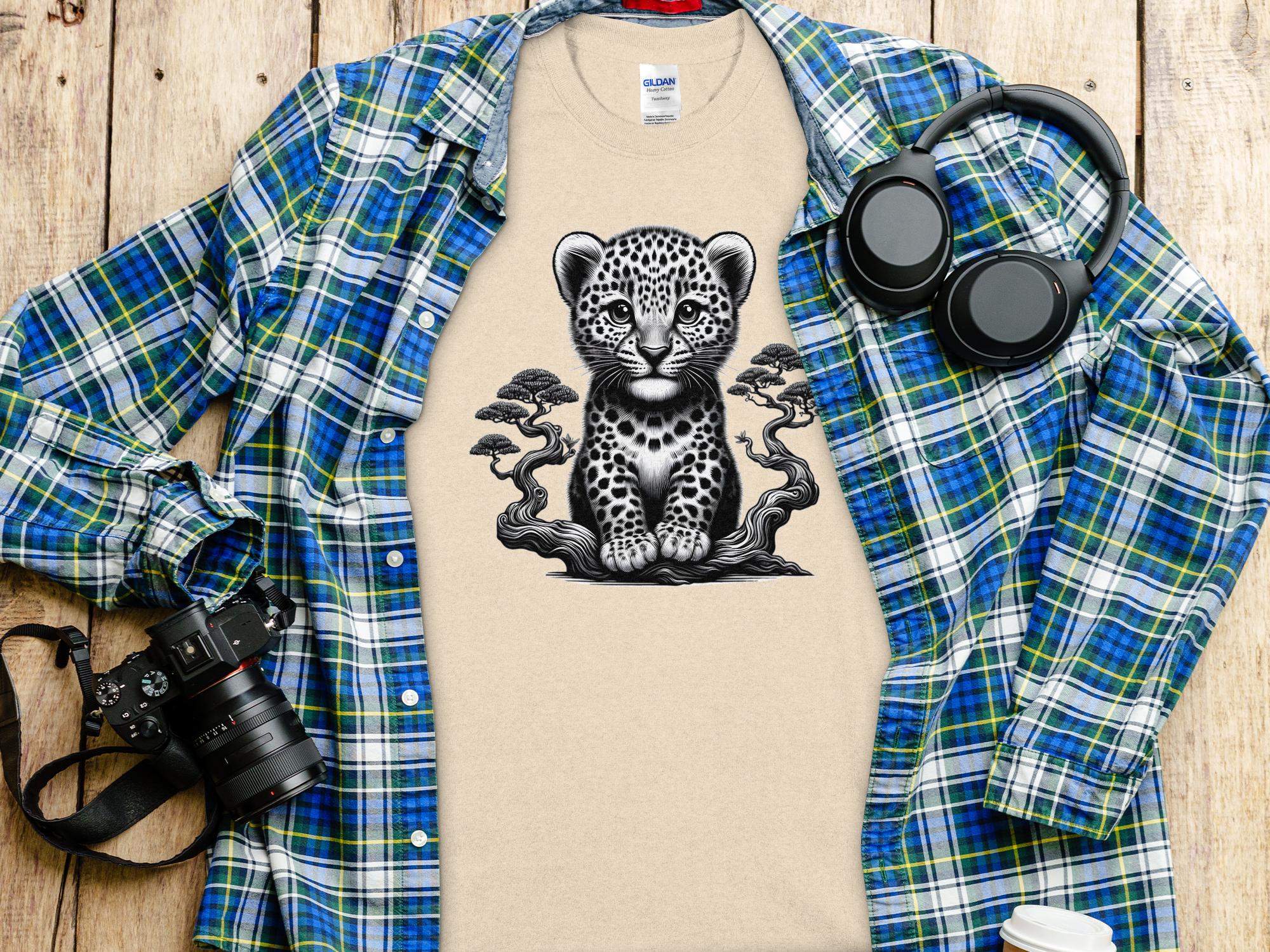 Leopard Bonsai - Coloured Gildan T-Shirt Realistic Animal Talisman Unisex Cute Tee Graphic Design