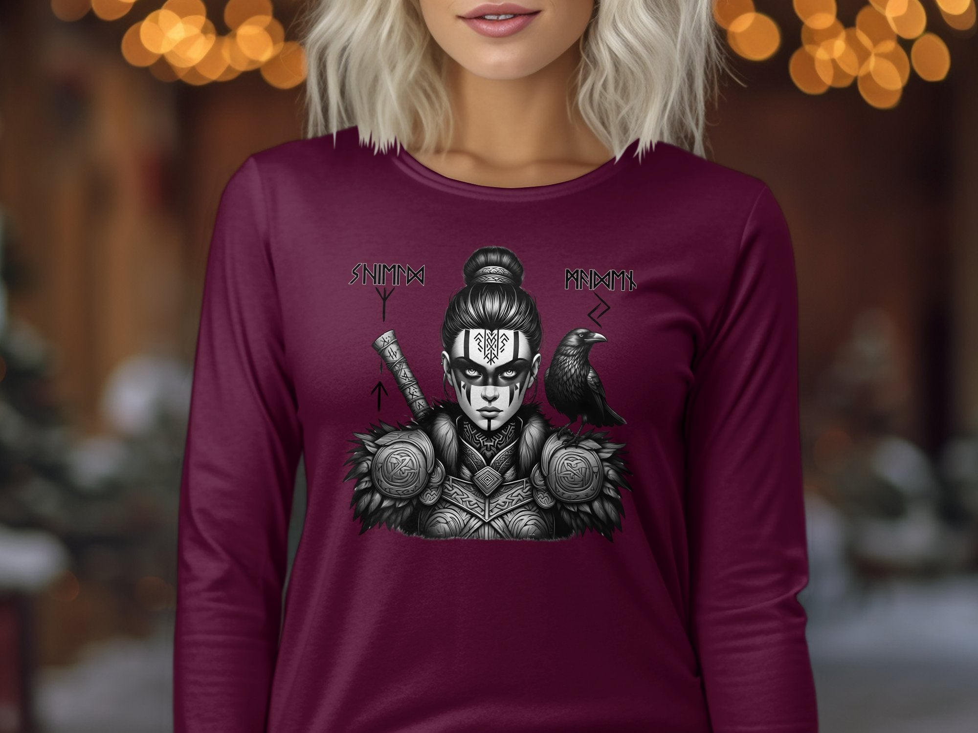 Viking Shield Maiden - Coloured Gildan Long Sleeve Realistic Norse Talisman Men Women Unisex Valhalla Tee Graphic Design