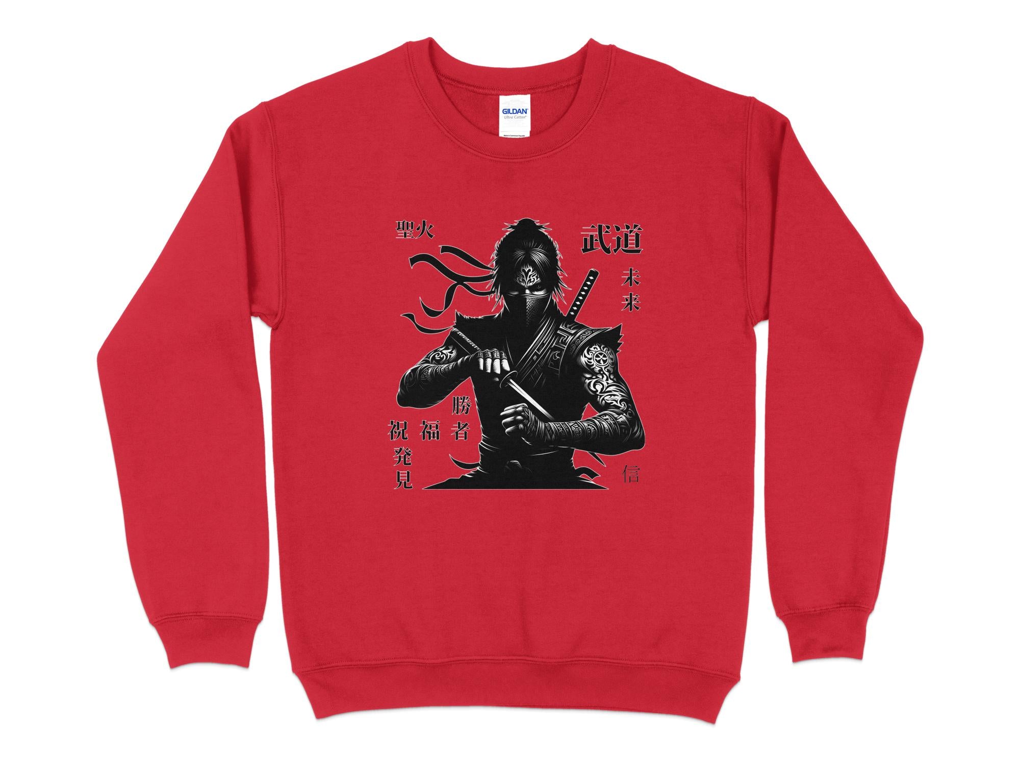 Samurai Ninja - Coloured Gildan Sweatshirt Japanese Talisman Unisex Cultural Symbolic Graphic Design