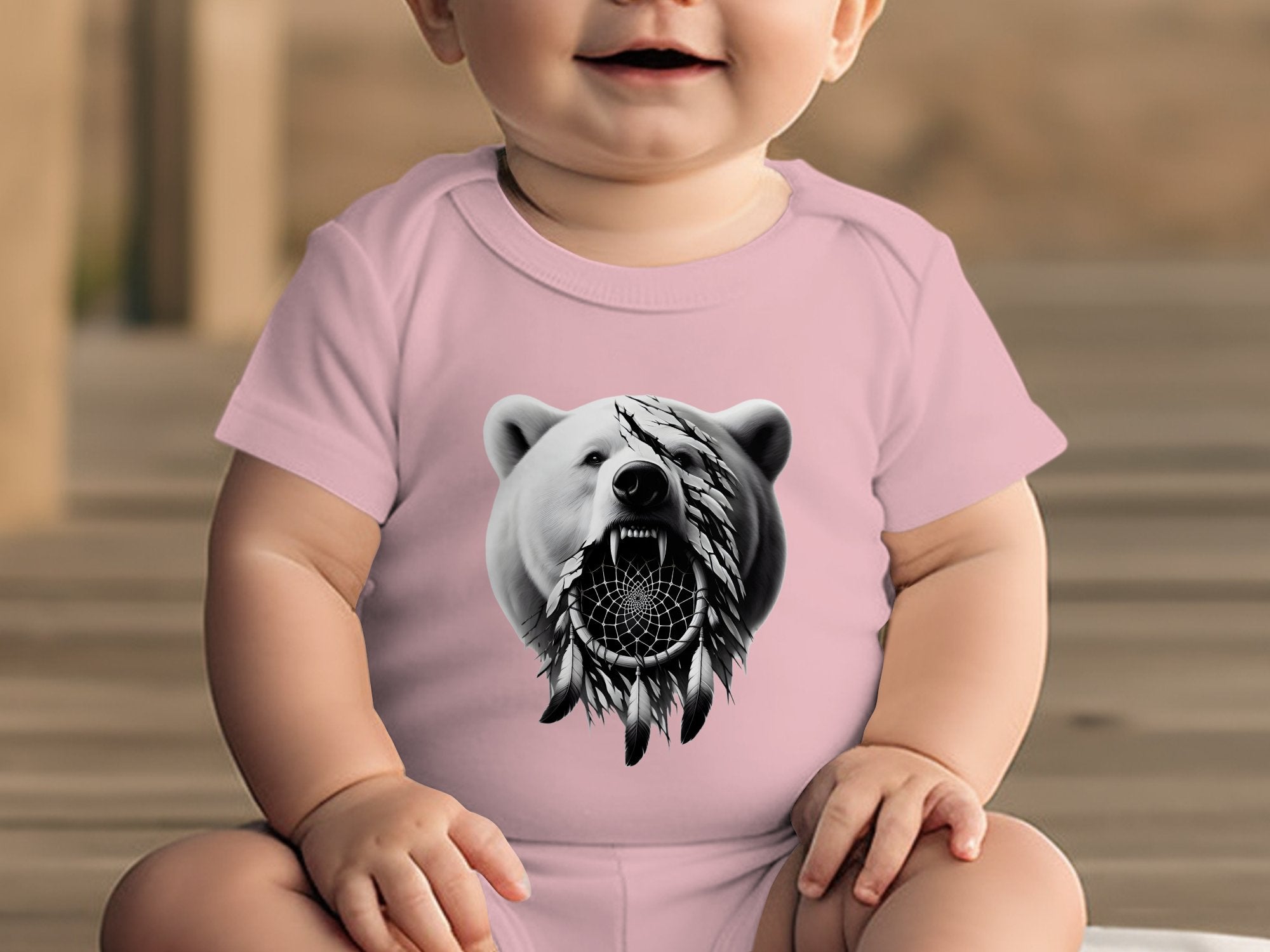 Dreamcatcher Bear - Coloured Toddler Bodysuit Realistic Native American Talisman Unisex Mythology Tee Graphic Design