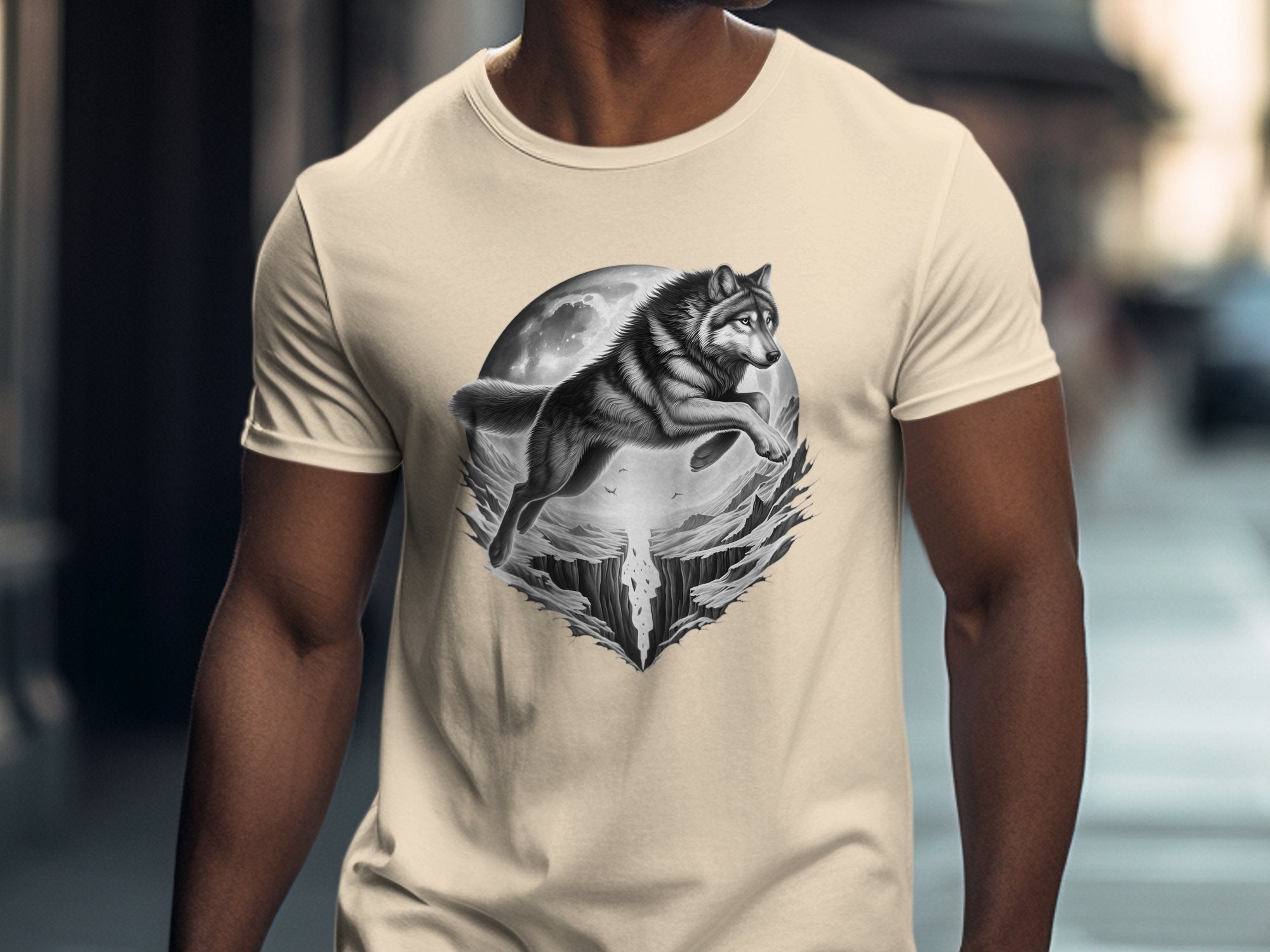 Moon Wolf - Coloured Gildan T-Shirt Realistic Animal Talisman Unisex Mythology Tee Graphic Design