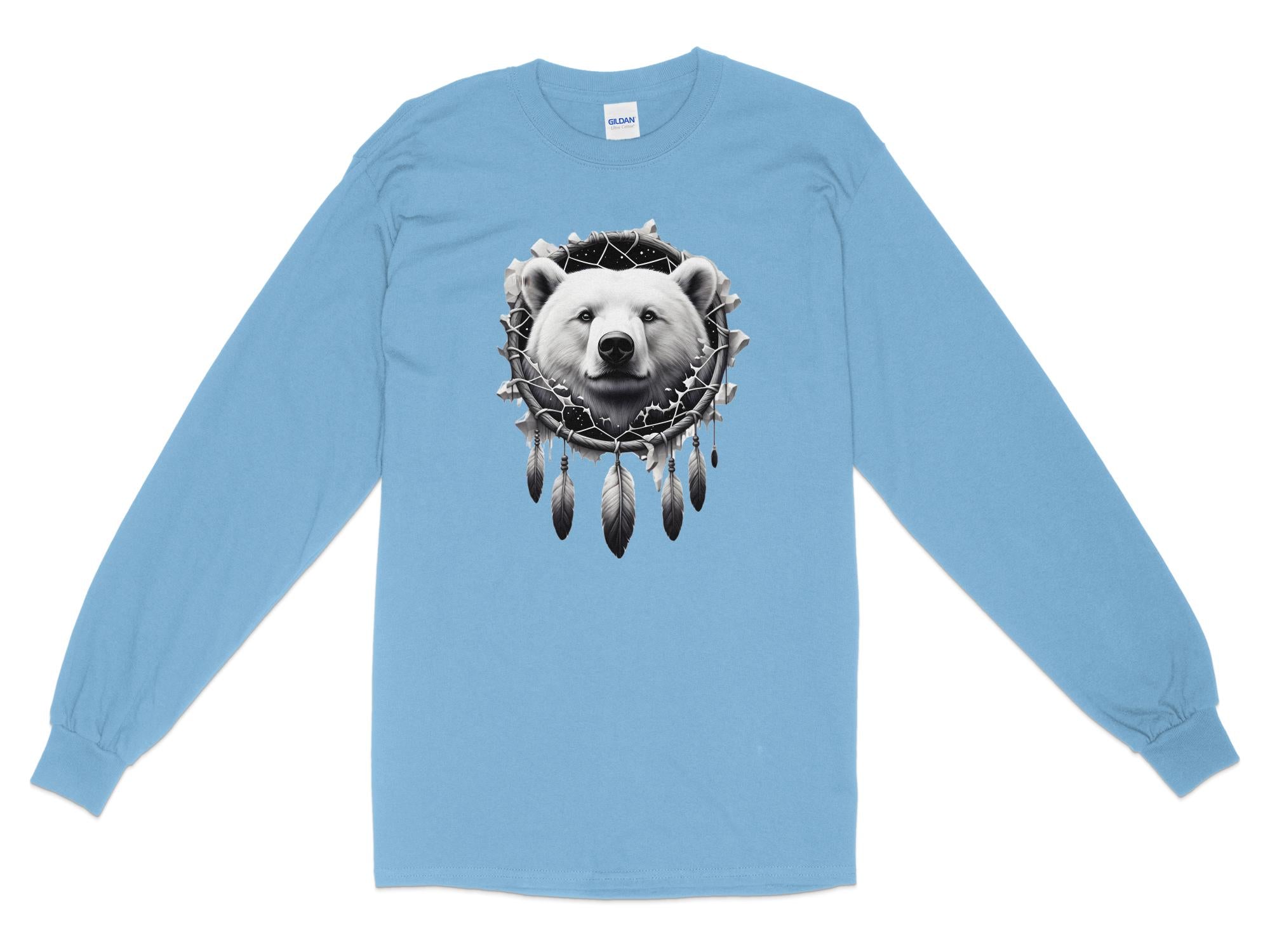 Dreamcatcher Bear - Coloured Gildan Long Sleeve Realistic Native American Talisman Unisex Mythology Tee Graphic Design