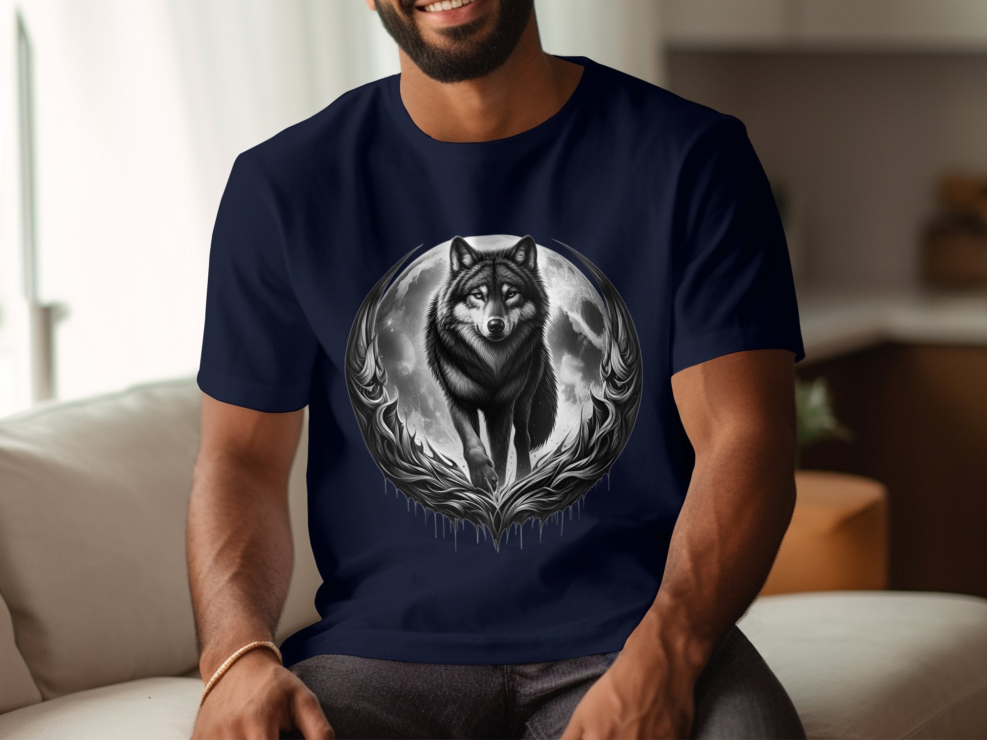 Moon Wolf - Coloured Gildan T-Shirt Realistic Animal Talisman Unisex Mythology Tee Graphic Design