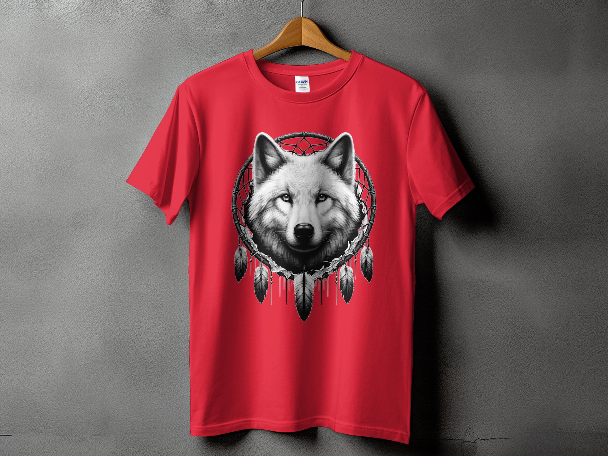 Dreamcatcher Wolf - Coloured Gildan T-Shirt Realistic Native American Talisman Unisex Mythology Tee Graphic Design