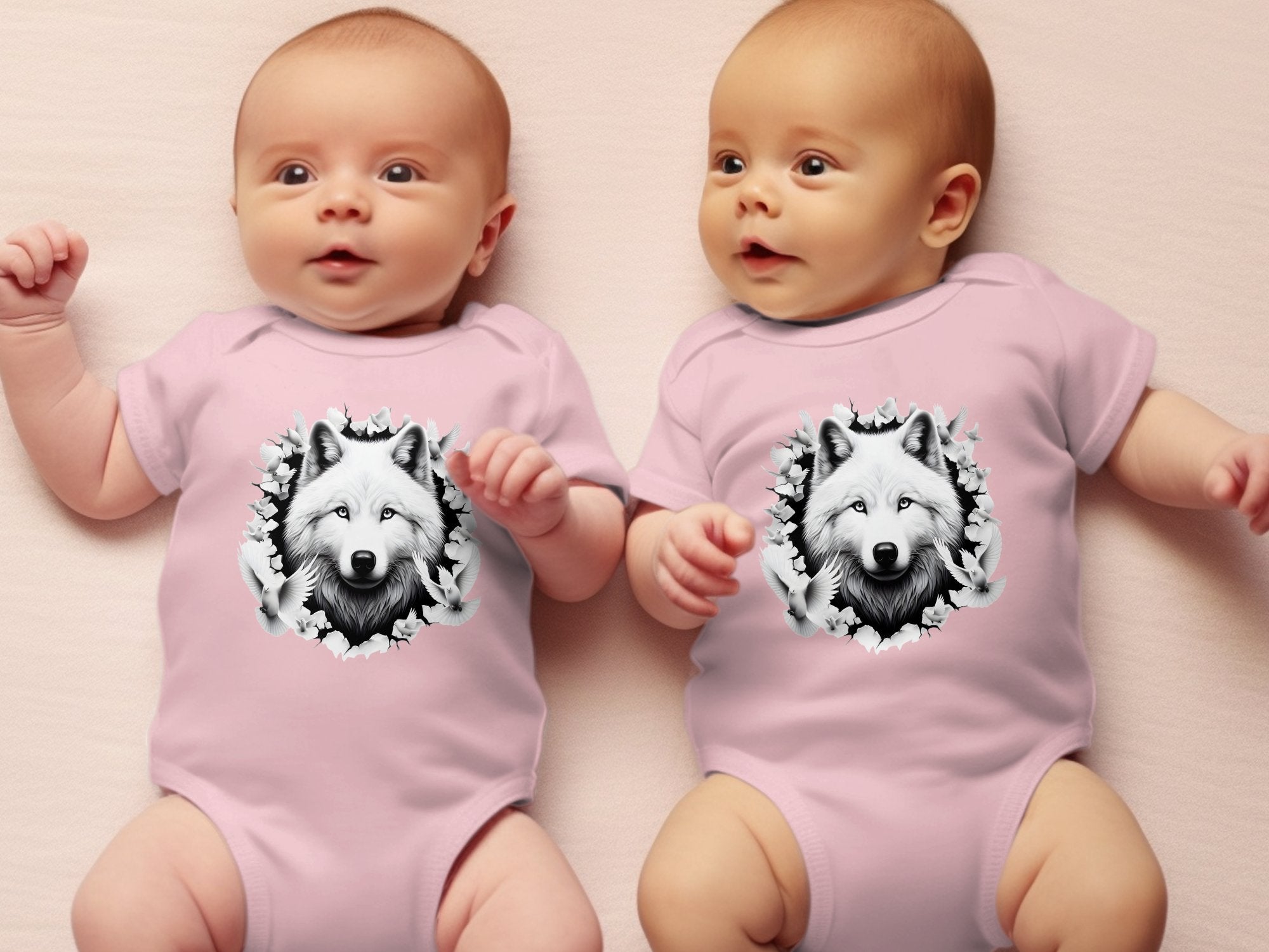 Wolf x Doves - Coloured Toddler Bodysuit Realistic Animal Talisman Unisex Tee Graphic Design