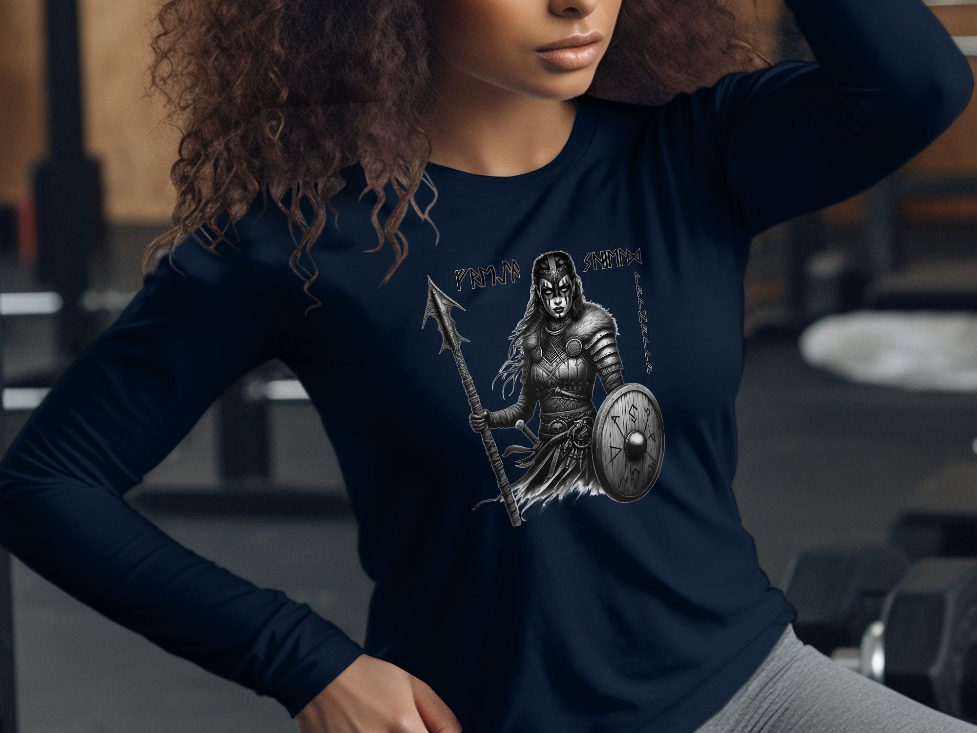 Viking Shield Maiden - Coloured Gildan Long Sleeve Realistic Norse Talisman Men Women Unisex Valhalla Tee Graphic Design