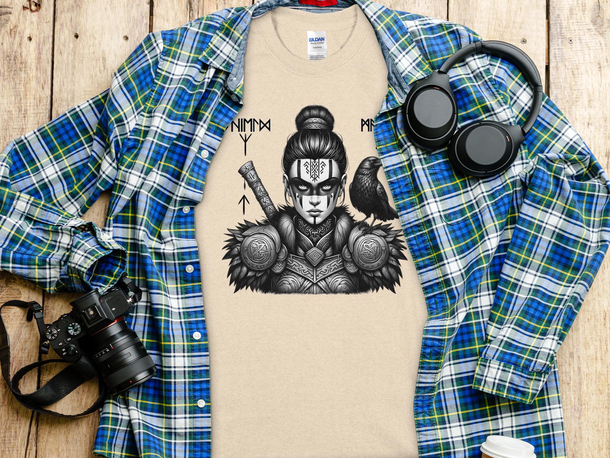 Viking Shield Maiden - Coloured Gildan T Shirt Realistic Norse Talisman Men Women Unisex Valhalla Tee Graphic Design