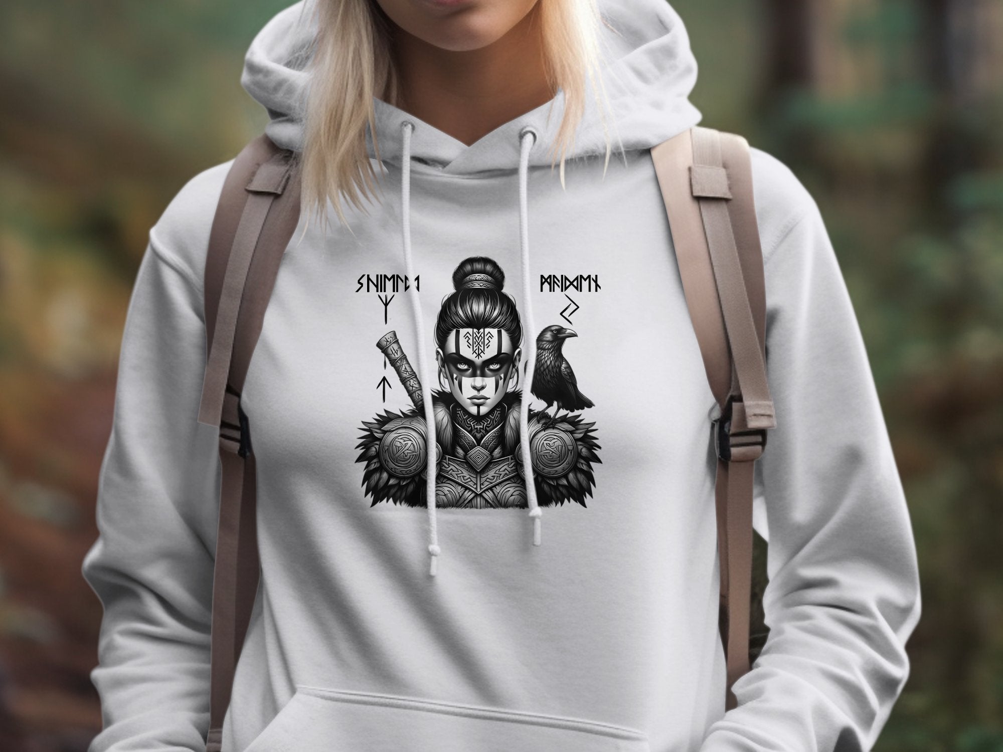 Viking Shield Maiden - Coloured Gildan Hoodie Realistic Norse Talisman Men Women Unisex Valhalla Tee Graphic Design