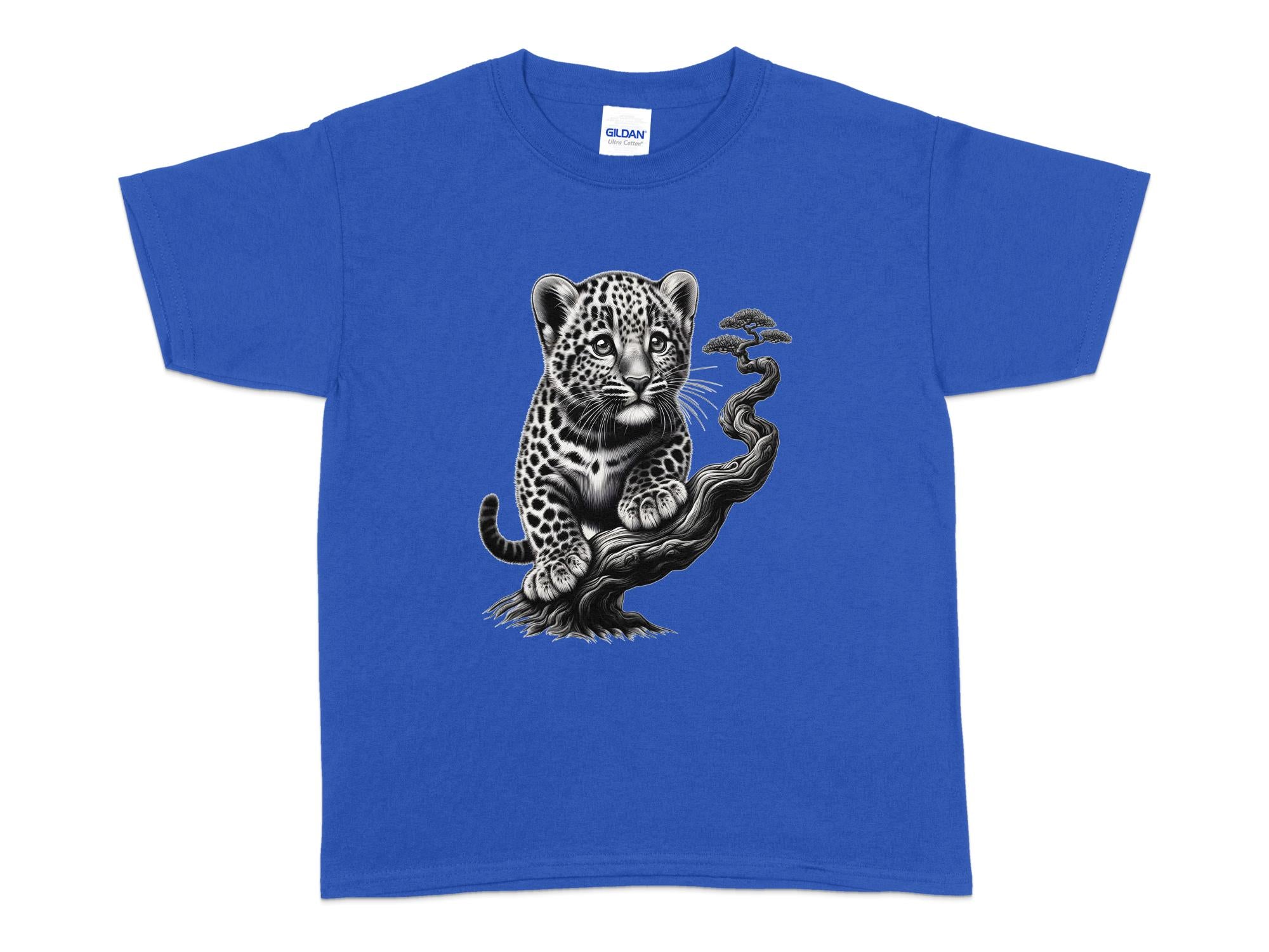 Leopard Bonsai - Coloured Gildan Kids T-Shirt Realistic Animal Talisman Unisex Cute Tee Graphic Design