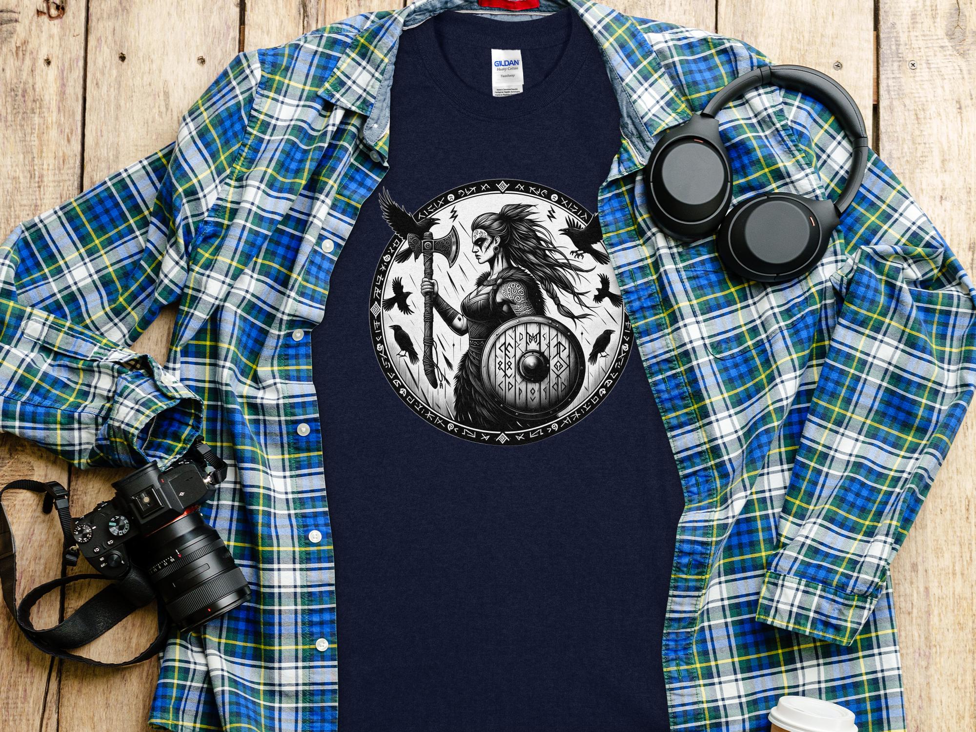 Viking Shield Maiden - Coloured Gildan T Shirt Realistic Norse Talisman Men Women Unisex Valhalla Tee Graphic Design