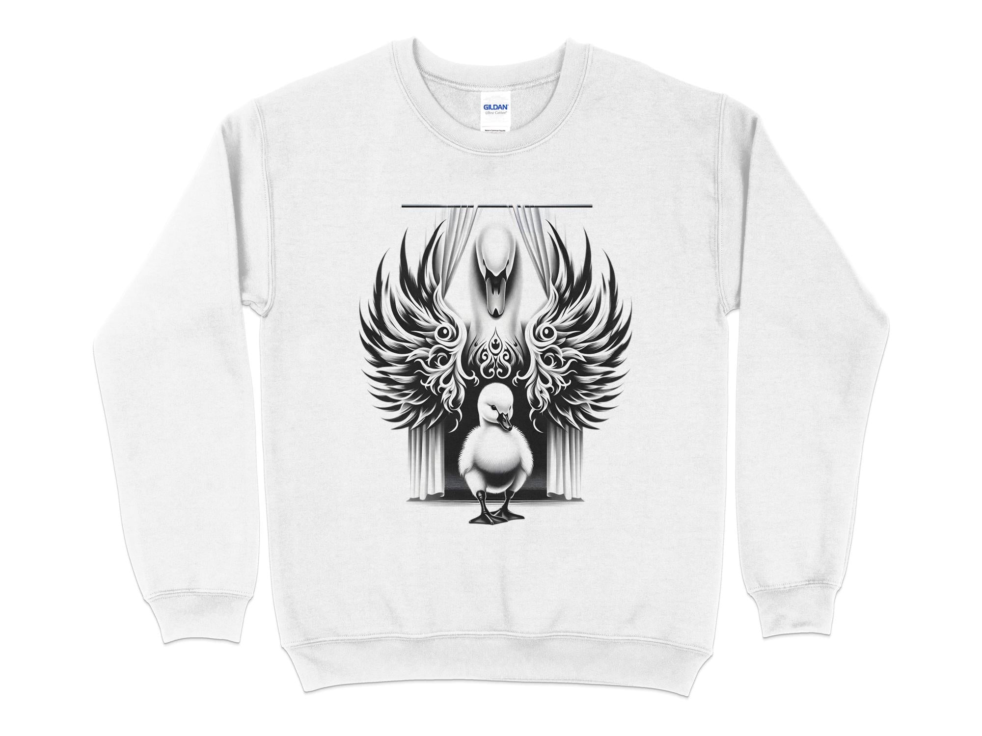 Swan & Cygnet- Black White Gildan Sweatshirt Realistic Family Talisman Unisex Tee Graphic Design