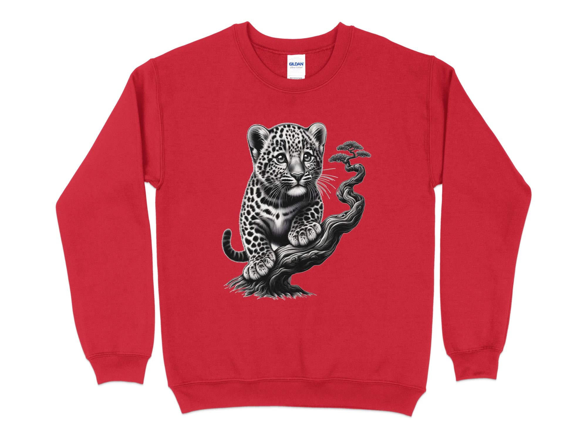 Leopard Bonsai - Coloured Gildan Sweatshirt Realistic Animal Talisman Unisex Cute Tee Graphic Design