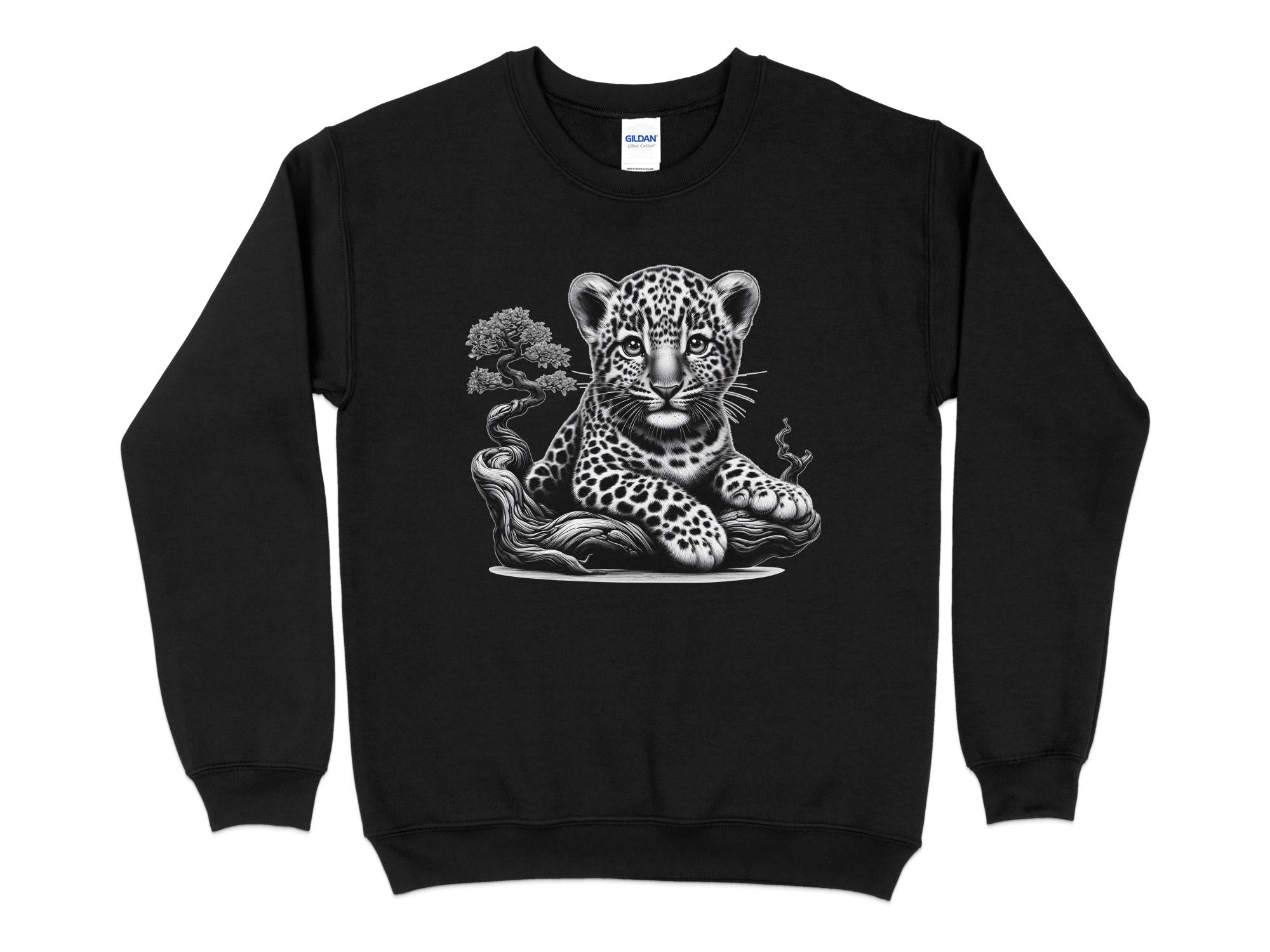 Leopard Bonsai - Coloured Gildan Sweatshirt Realistic Animal Talisman Unisex Cute Tee Graphic Design