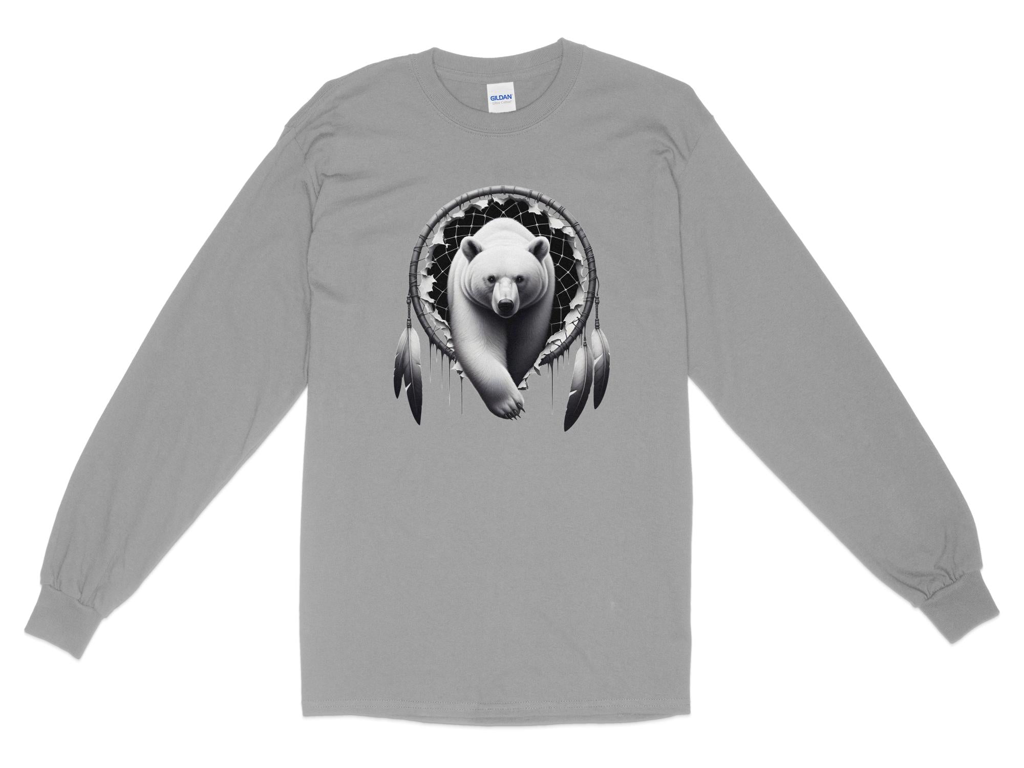 Dreamcatcher Bear - Coloured Gildan Long Sleeve Realistic Native American Talisman Unisex Mythology Tee Graphic Design