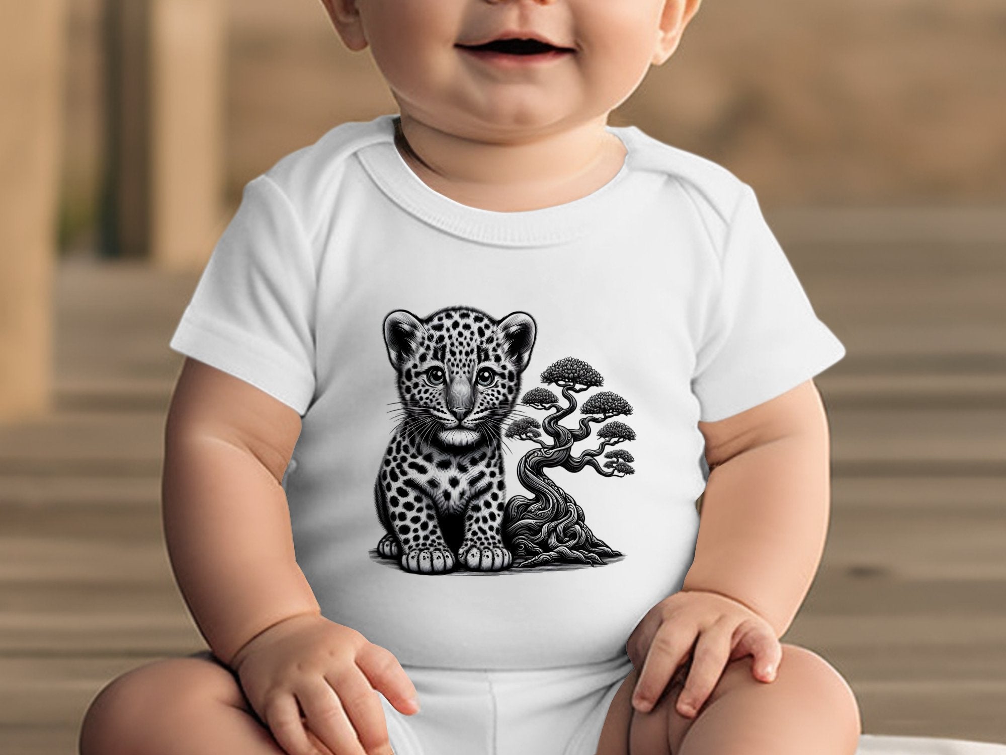 Leopard Bonsai - Coloured Toddler Bodysuit Realistic Animal Talisman Unisex Cute Tee Graphic Design