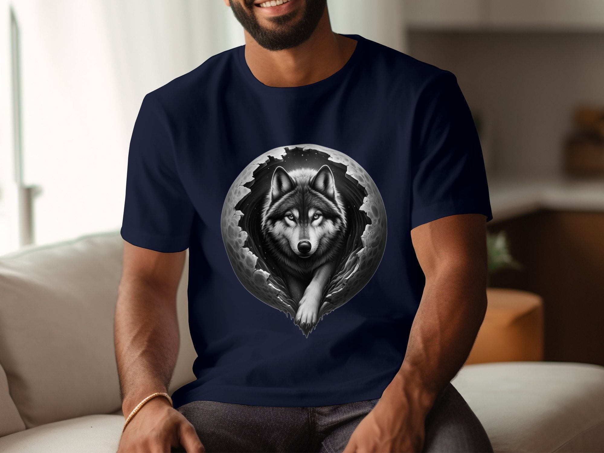 Moon Wolf - Coloured Gildan T-Shirt Realistic Animal Talisman Unisex Mythology Tee Graphic Design