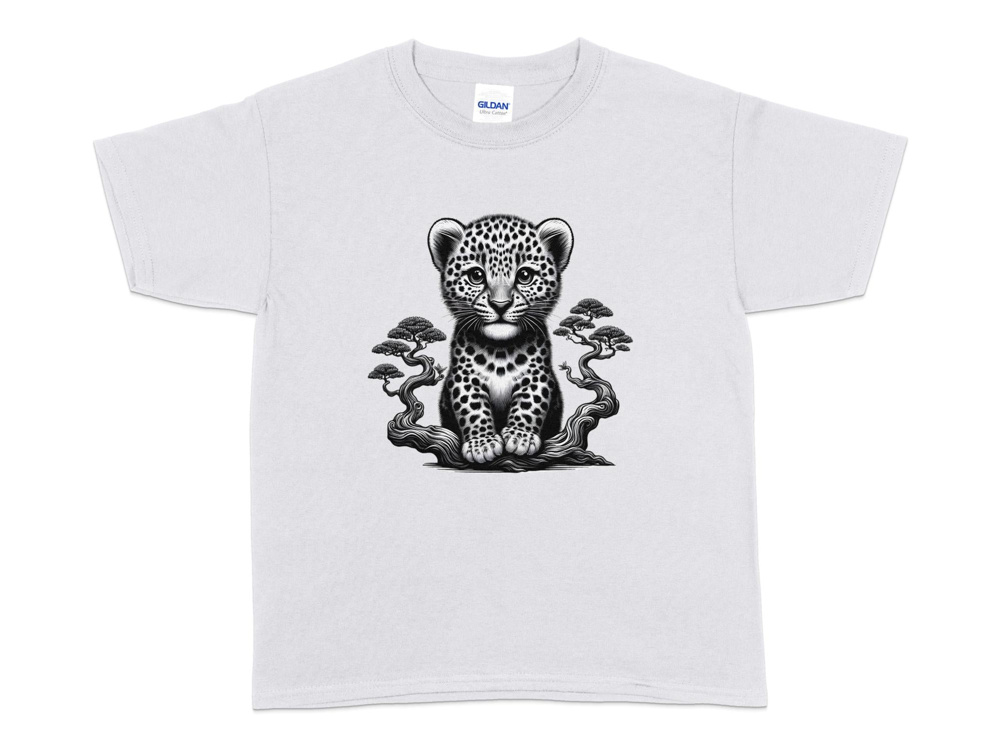 Leopard Bonsai - Coloured Gildan Kids T-Shirt Realistic Animal Talisman Unisex Cute Tee Graphic Design