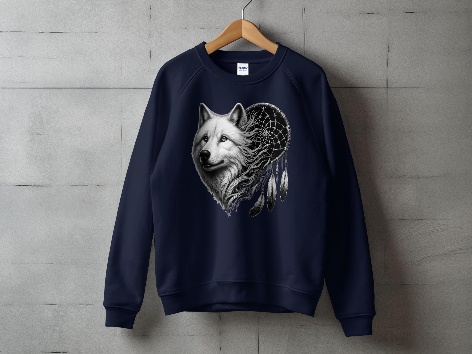 Dreamcatcher Wolf - Coloured Gildan Sweatshirt Realistic Native American Talisman Unisex Mythology Tee Graphic Design