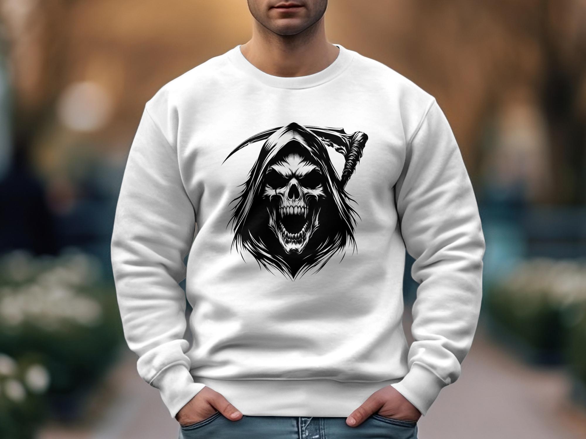 Grim Reaper - Black White Gildan Sweatshirt Commemorative Talisman Unisex Tee Graphic Design