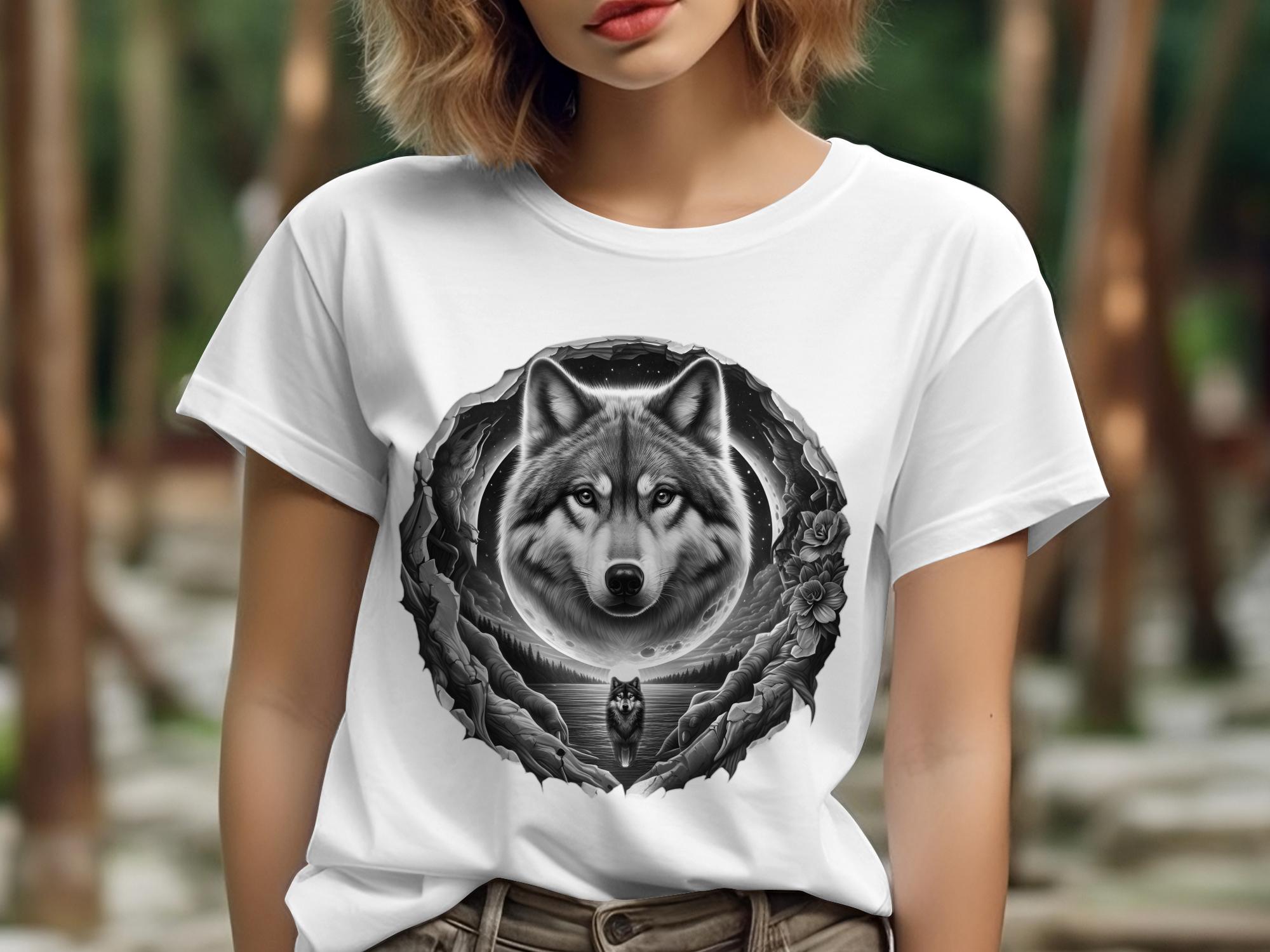 Moon Wolf - Coloured Gildan T-Shirt Realistic Animal Talisman Unisex Mythology Tee Graphic Design