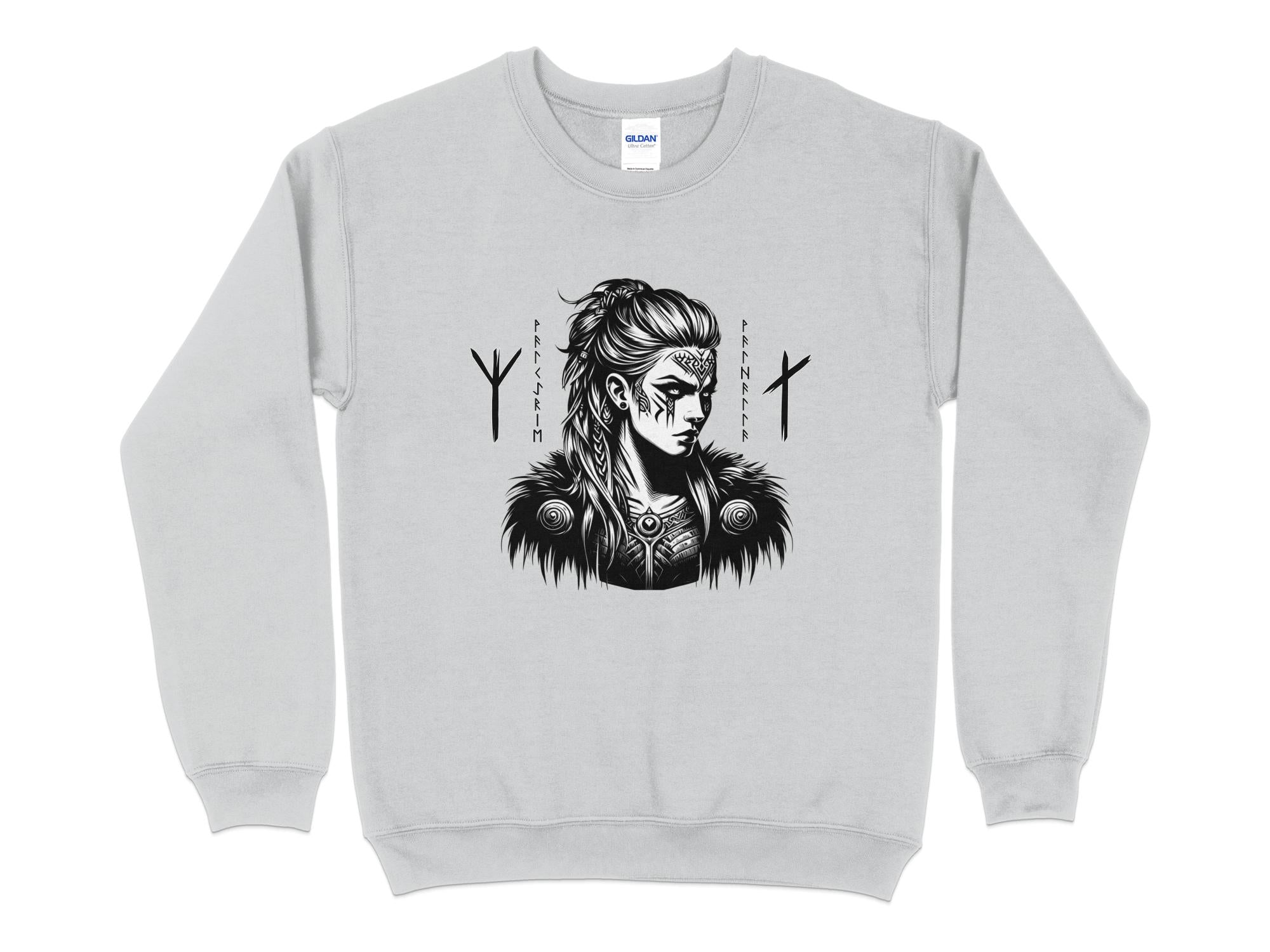 Viking Shield Maiden - Coloured Gildan Sweatshirt Realistic Norse Talisman Men Women Unisex Valhalla Tee Graphic Design