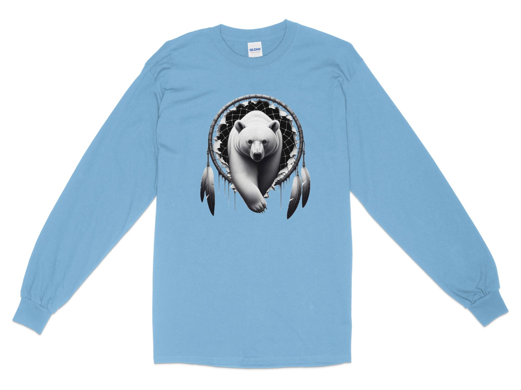 Dreamcatcher Bear - Coloured Gildan Long Sleeve Realistic Native American Talisman Unisex Mythology Tee Graphic Design