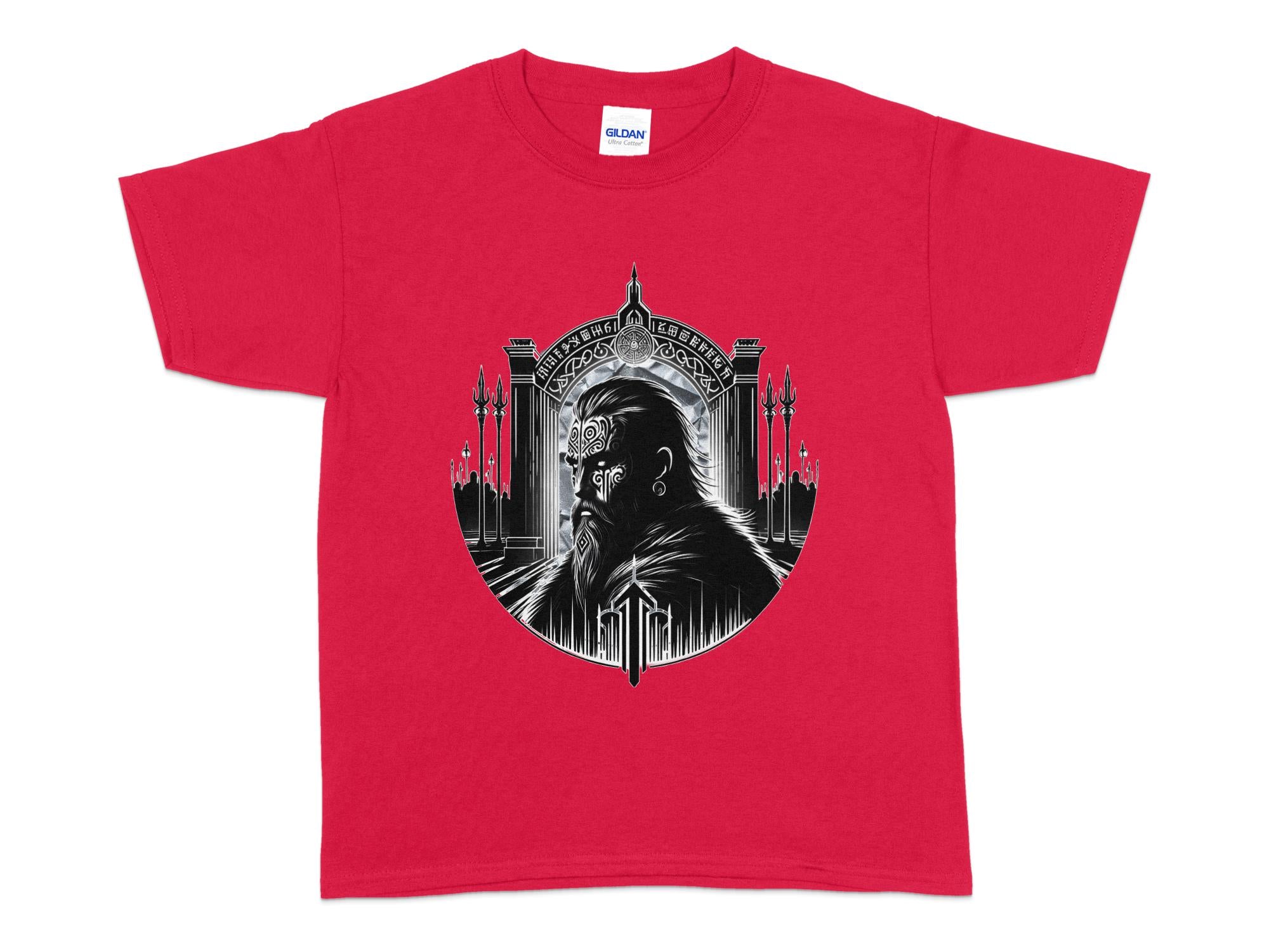 Viking Warrior - Coloured Gildan Kids T-Shirt Realistic Norse Talisman Unisex Valhalla Tee Graphic Design