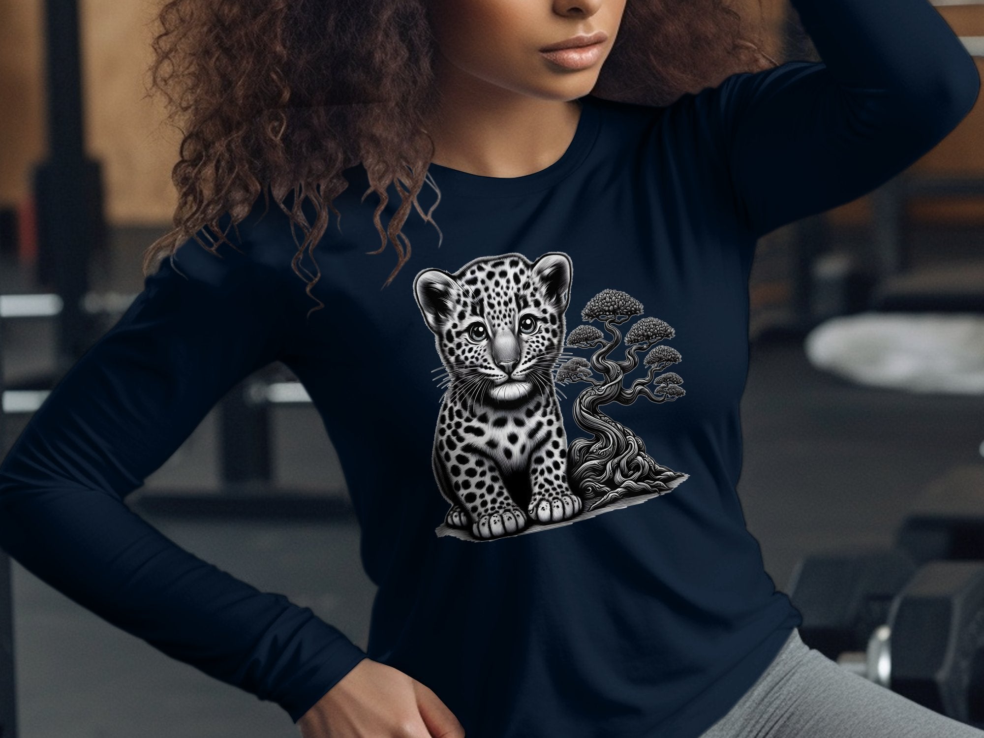 Leopard Bonsai - Coloured Gildan Long Sleeve Realistic Animal Talisman Unisex Cute Tee Graphic Design